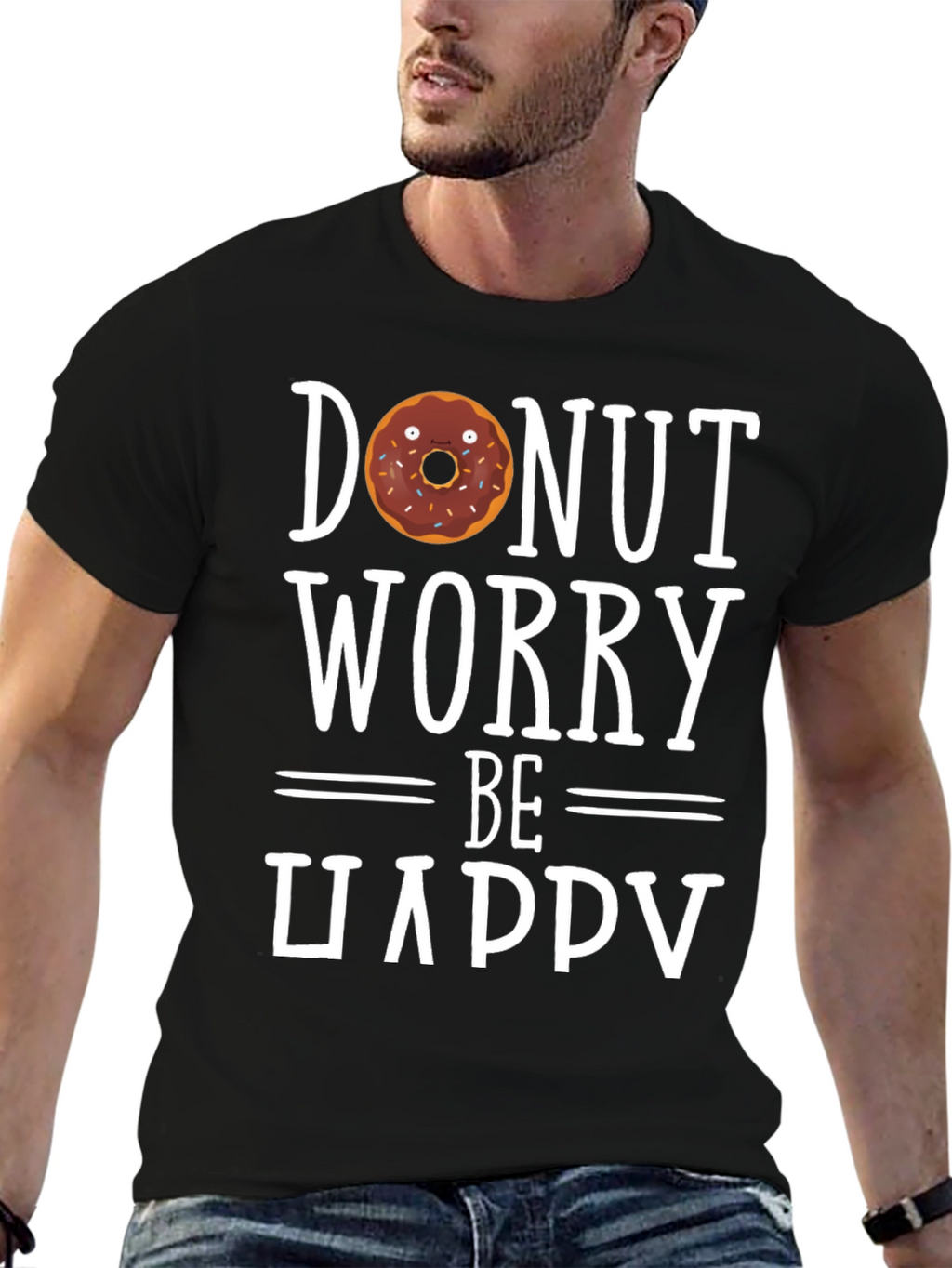 Donut Worry Be Happy Black T-Shirt