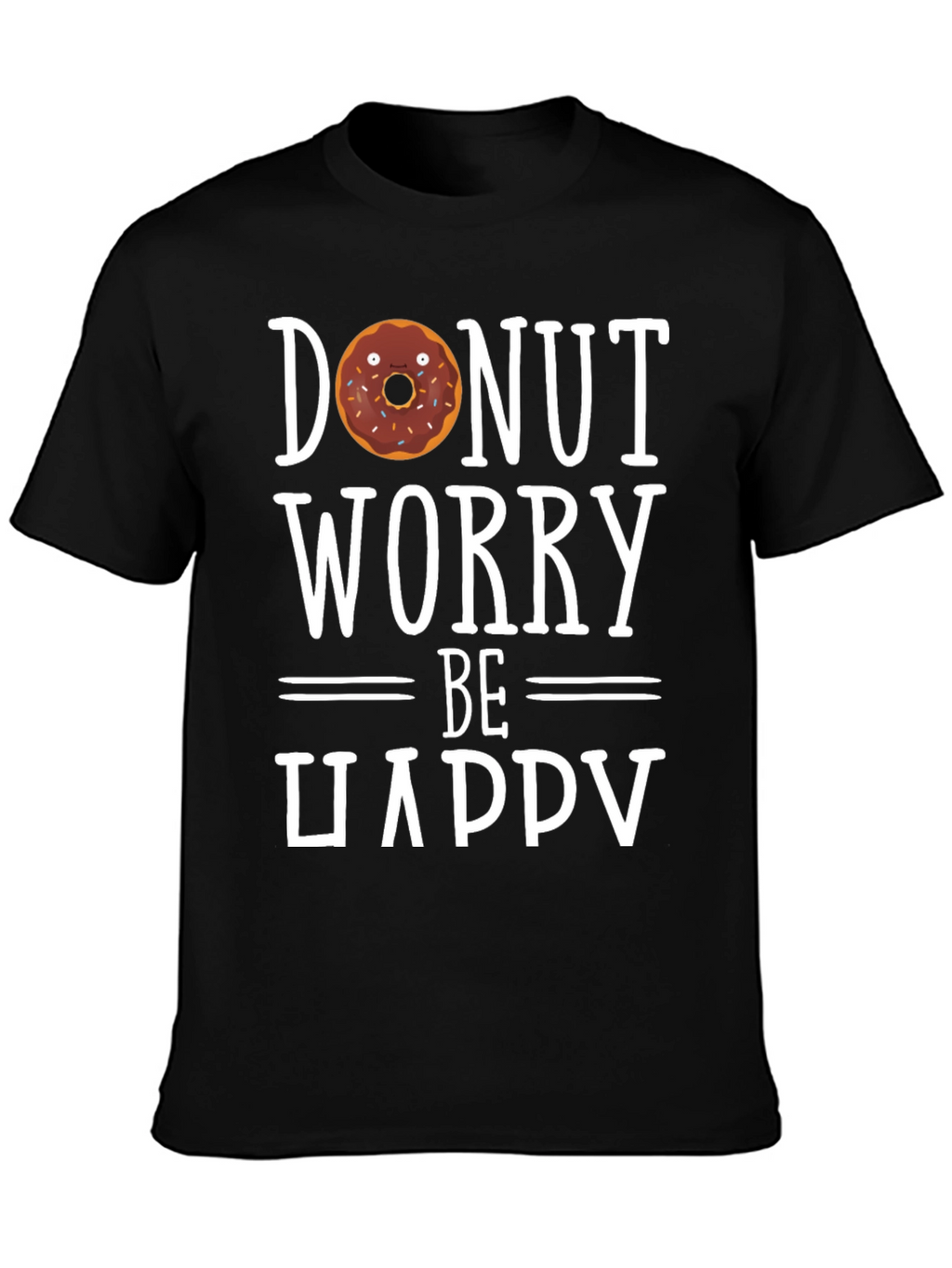 Donut Worry Be Happy Black T-Shirt