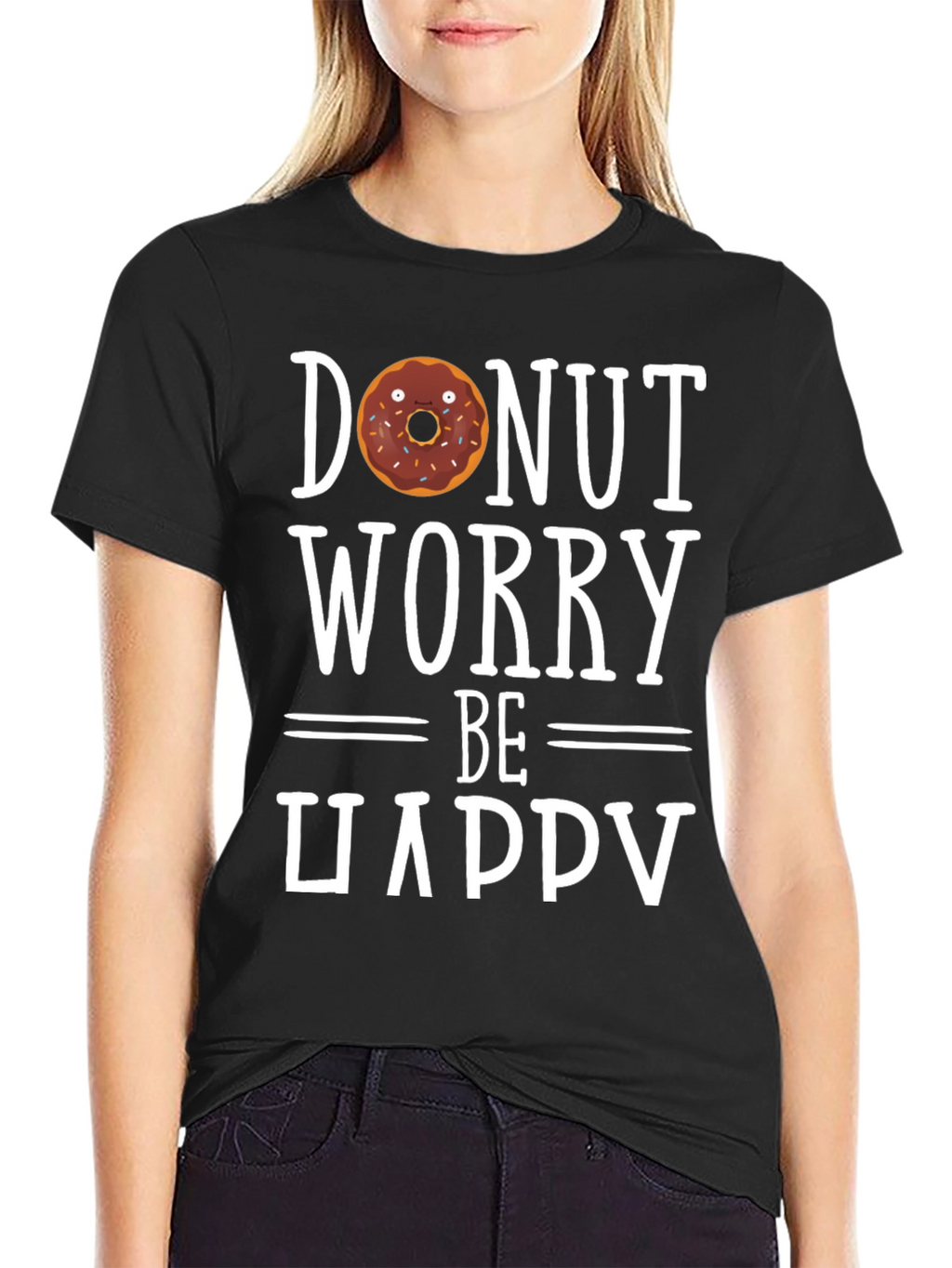 Donut Worry Be Happy Black T-Shirt