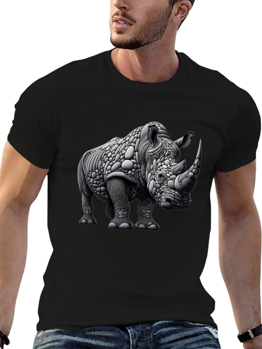 Abstract Rhinoceros Graphic Tee - Black