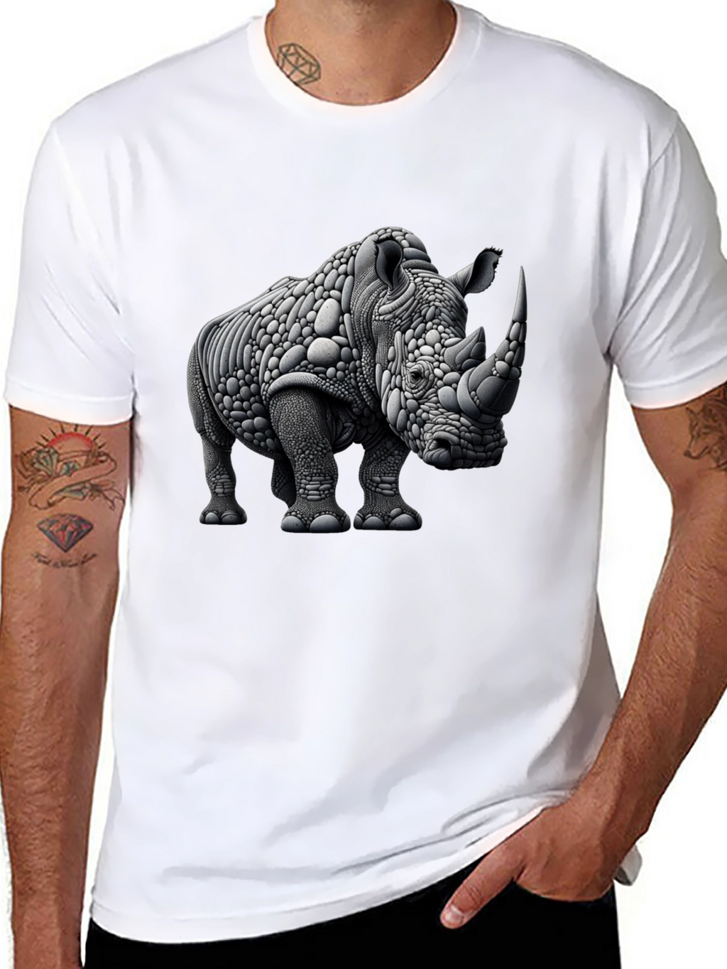 Abstract Rhinoceros Graphic Tee - Black
