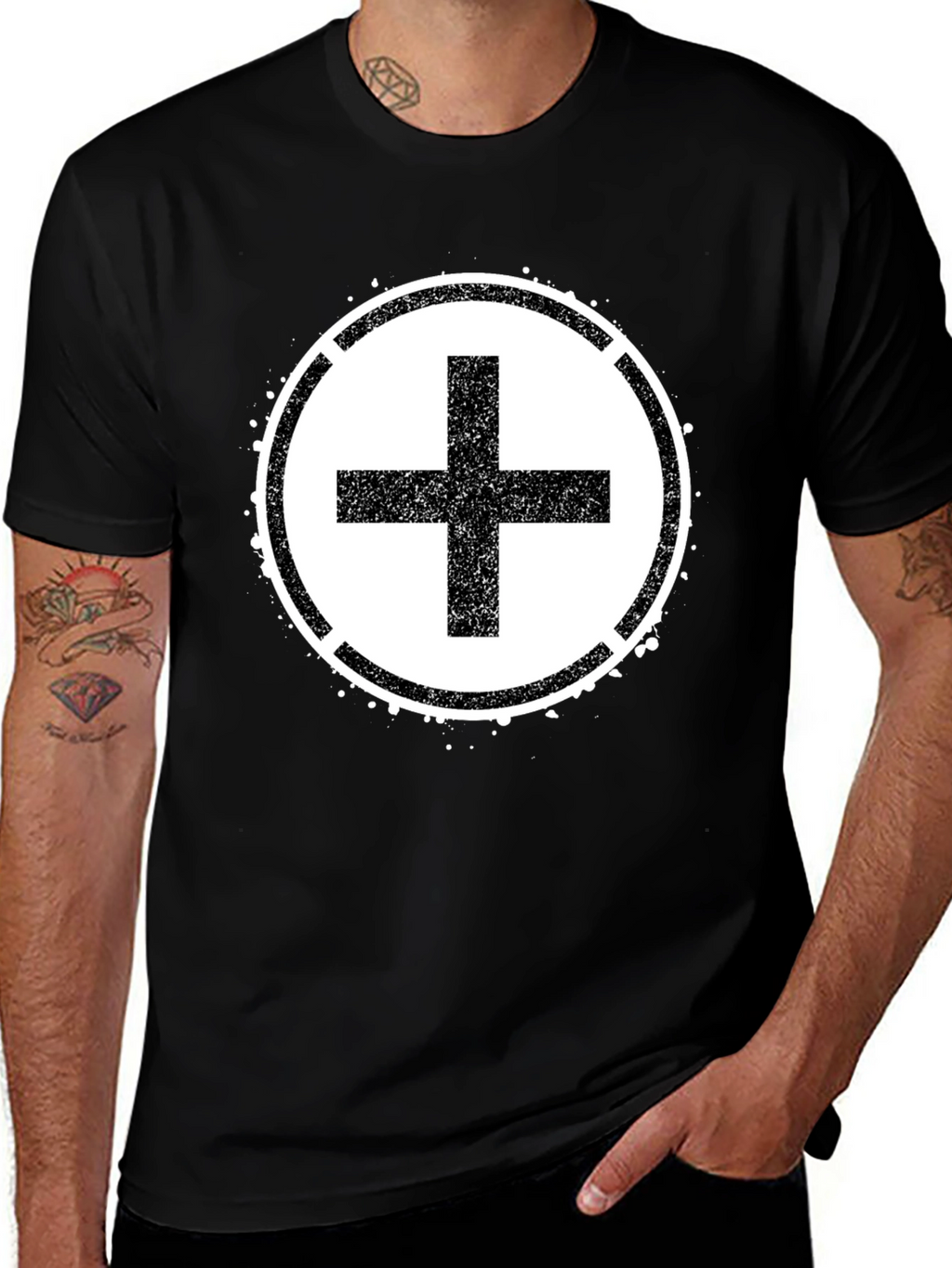 Grunge Plus Sign Black T-Shirt