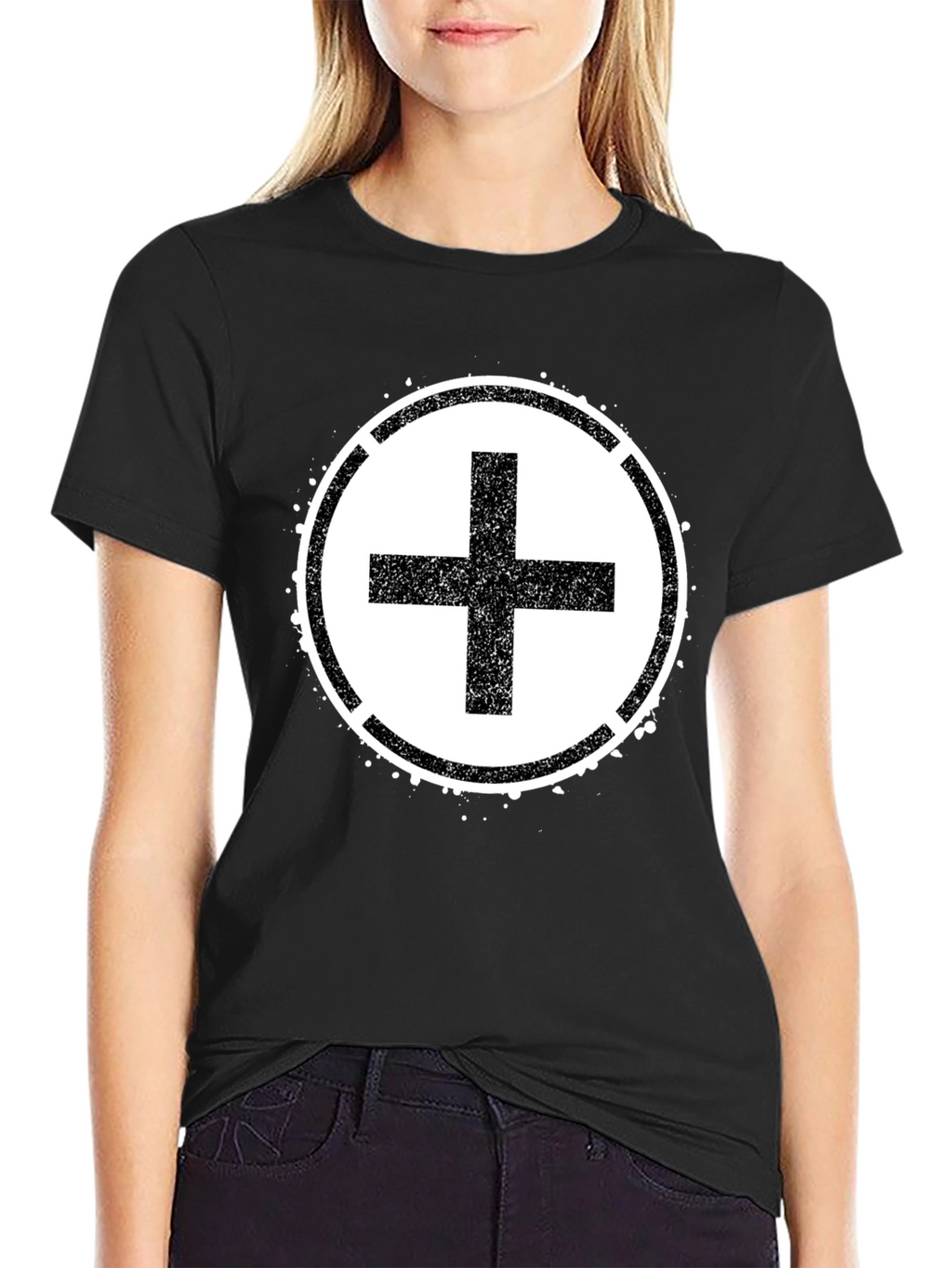 Grunge Plus Sign Black T-Shirt