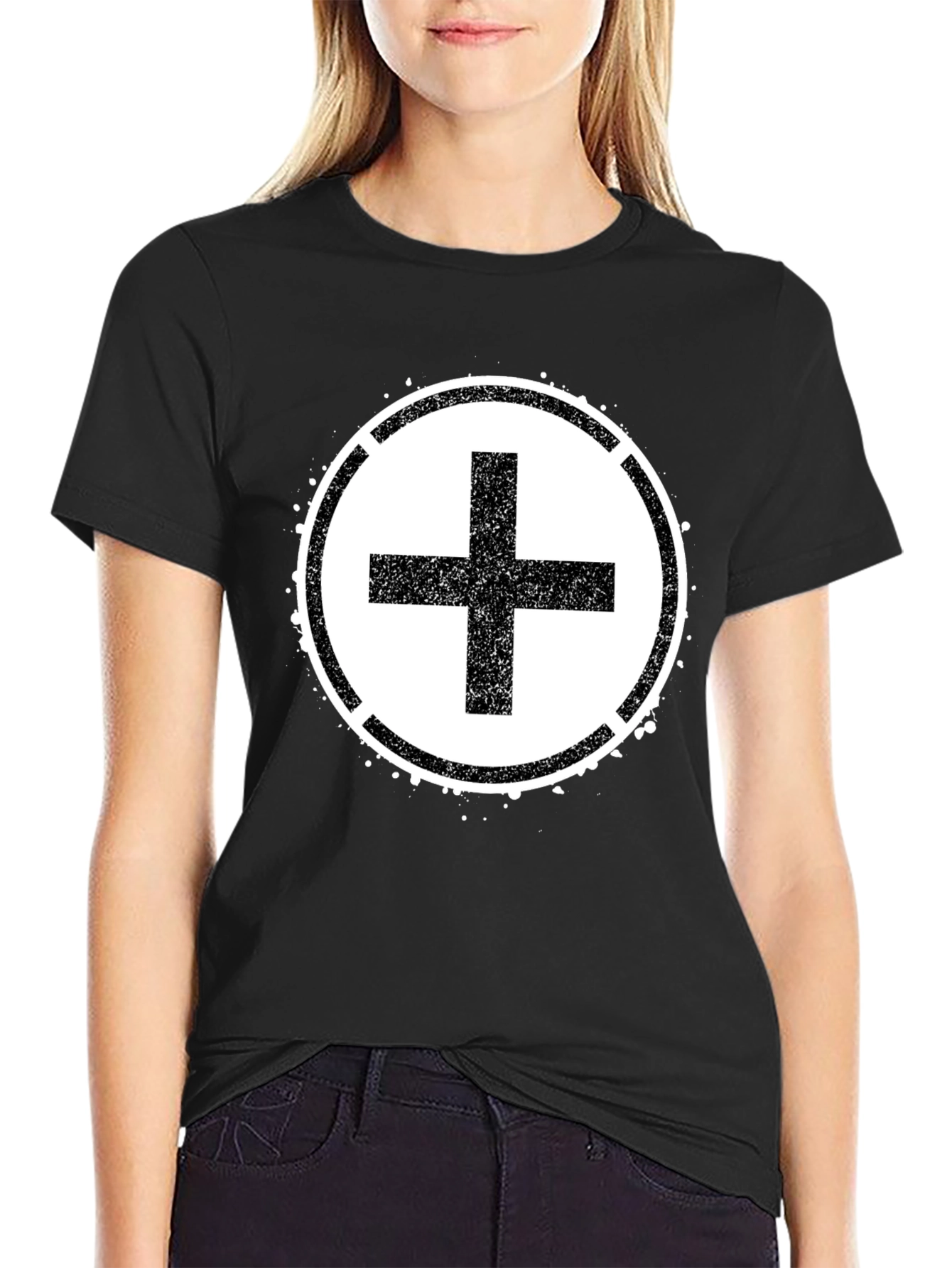 Grunge Plus Sign Black T-Shirt