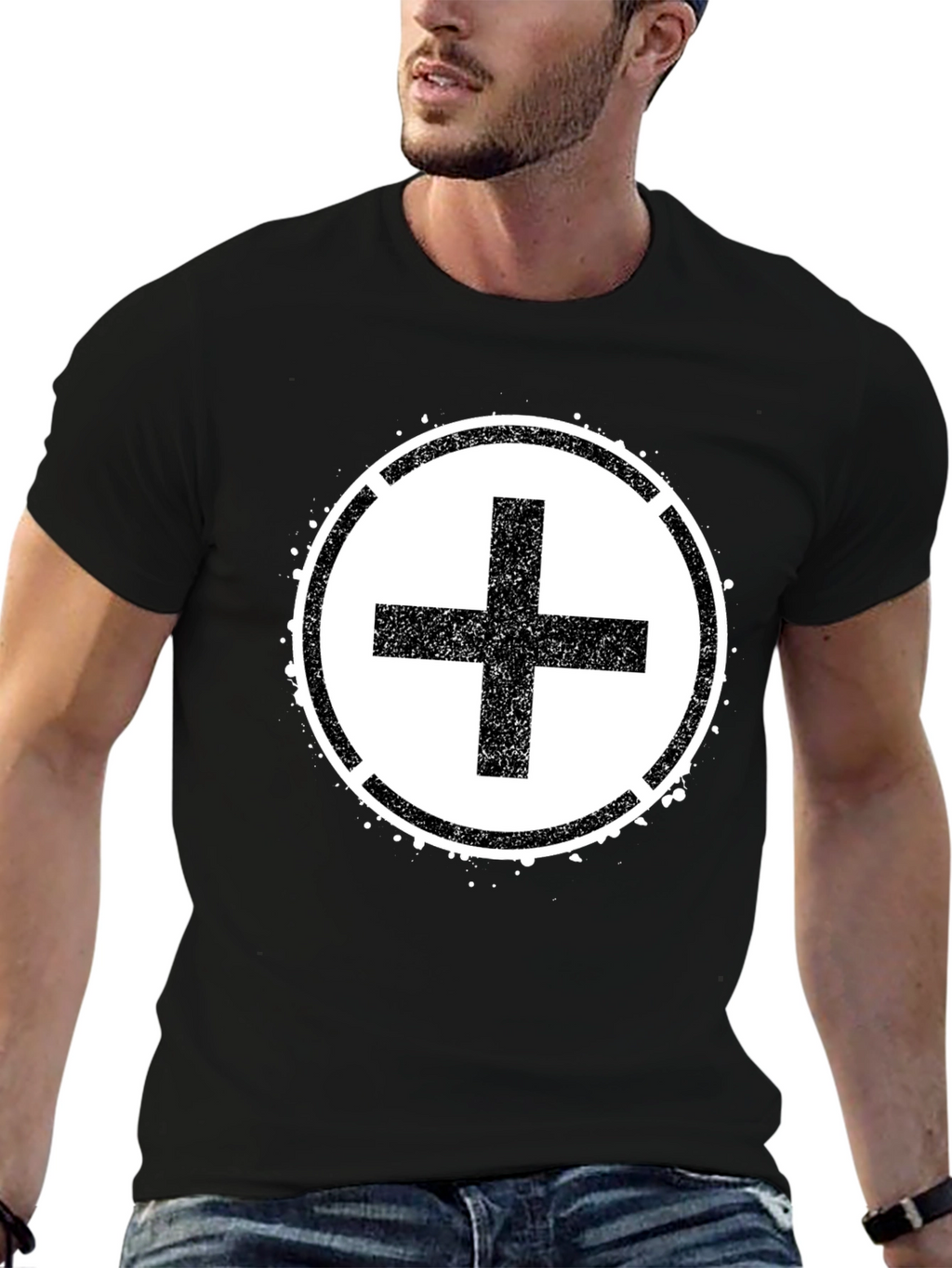 Grunge Plus Sign Black T-Shirt