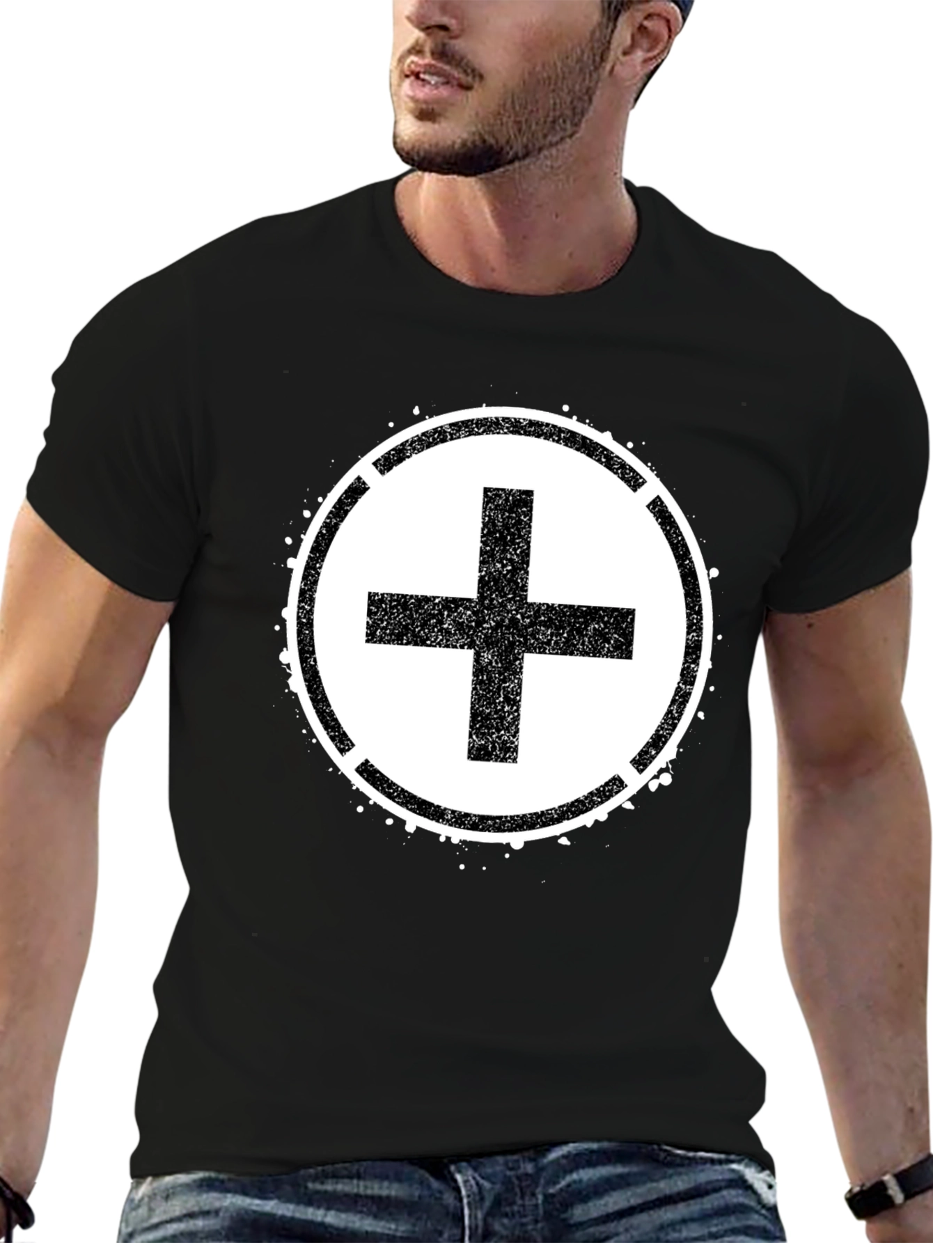 Grunge Plus Sign Black T-Shirt