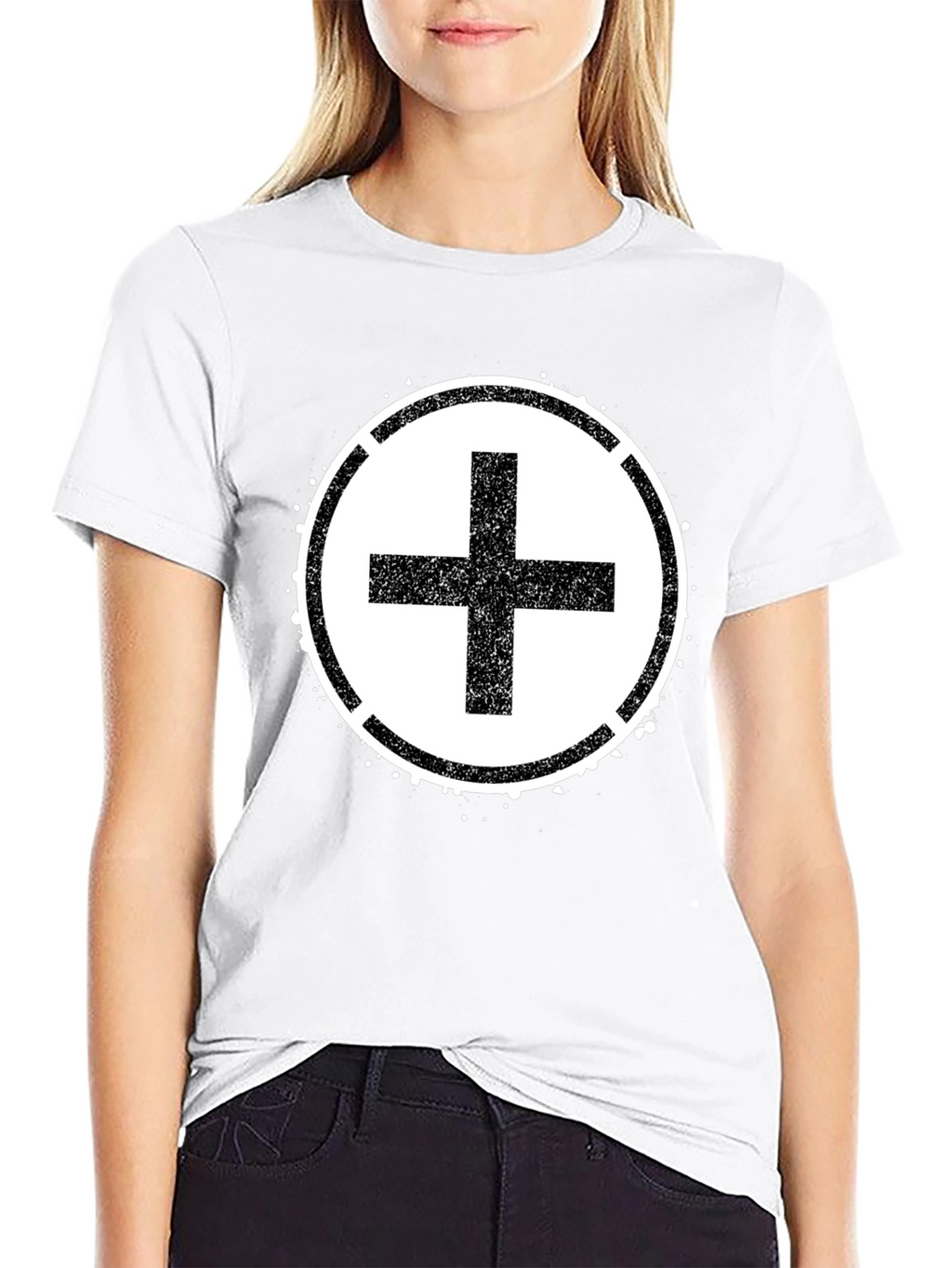 Grunge Plus Sign Black T-Shirt