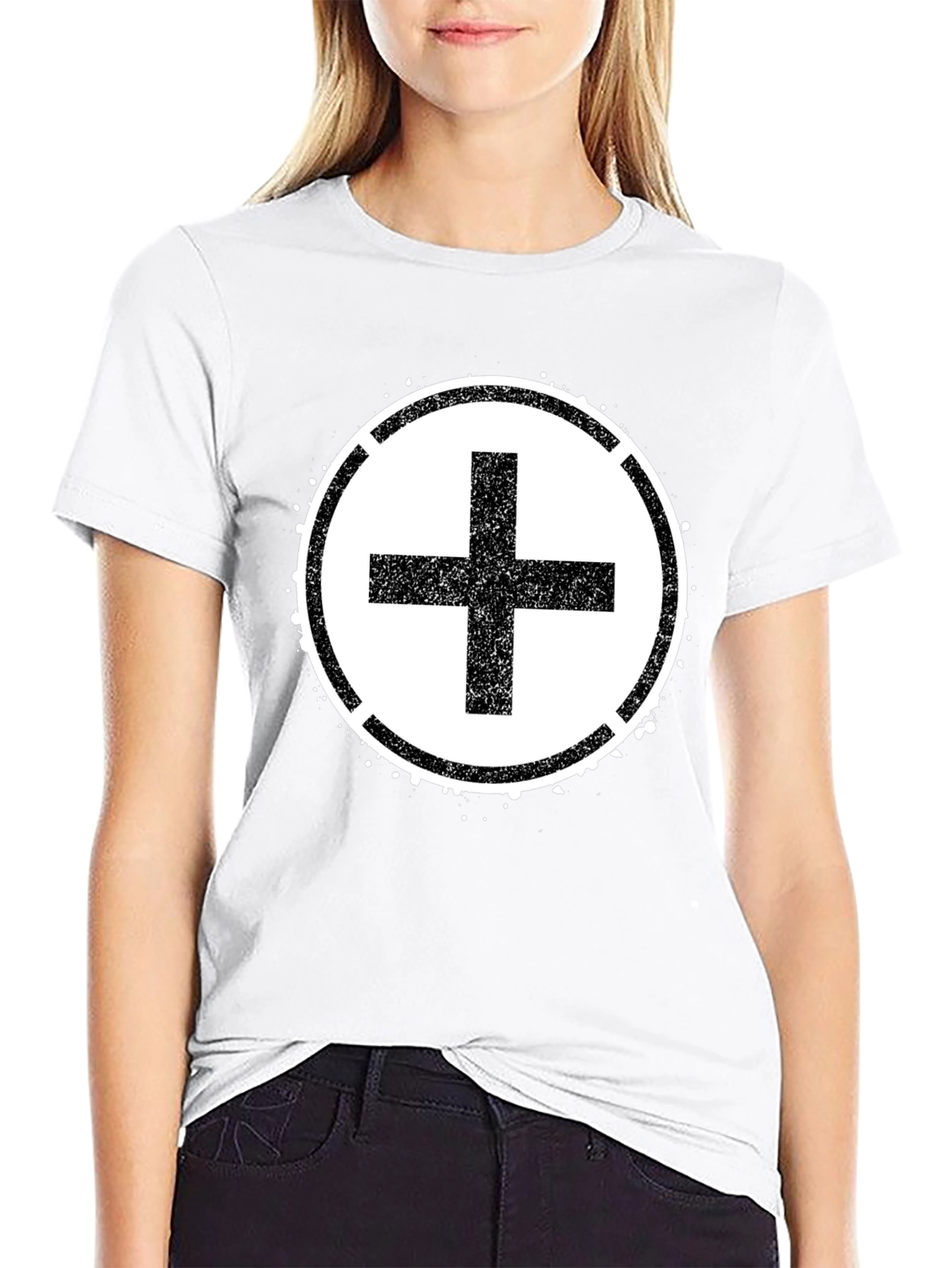 Grunge Plus Sign Black T-Shirt