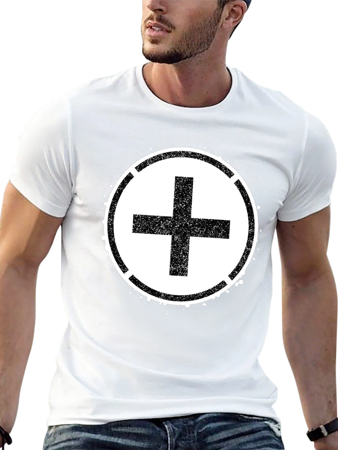 Grunge Plus Sign Black T-Shirt