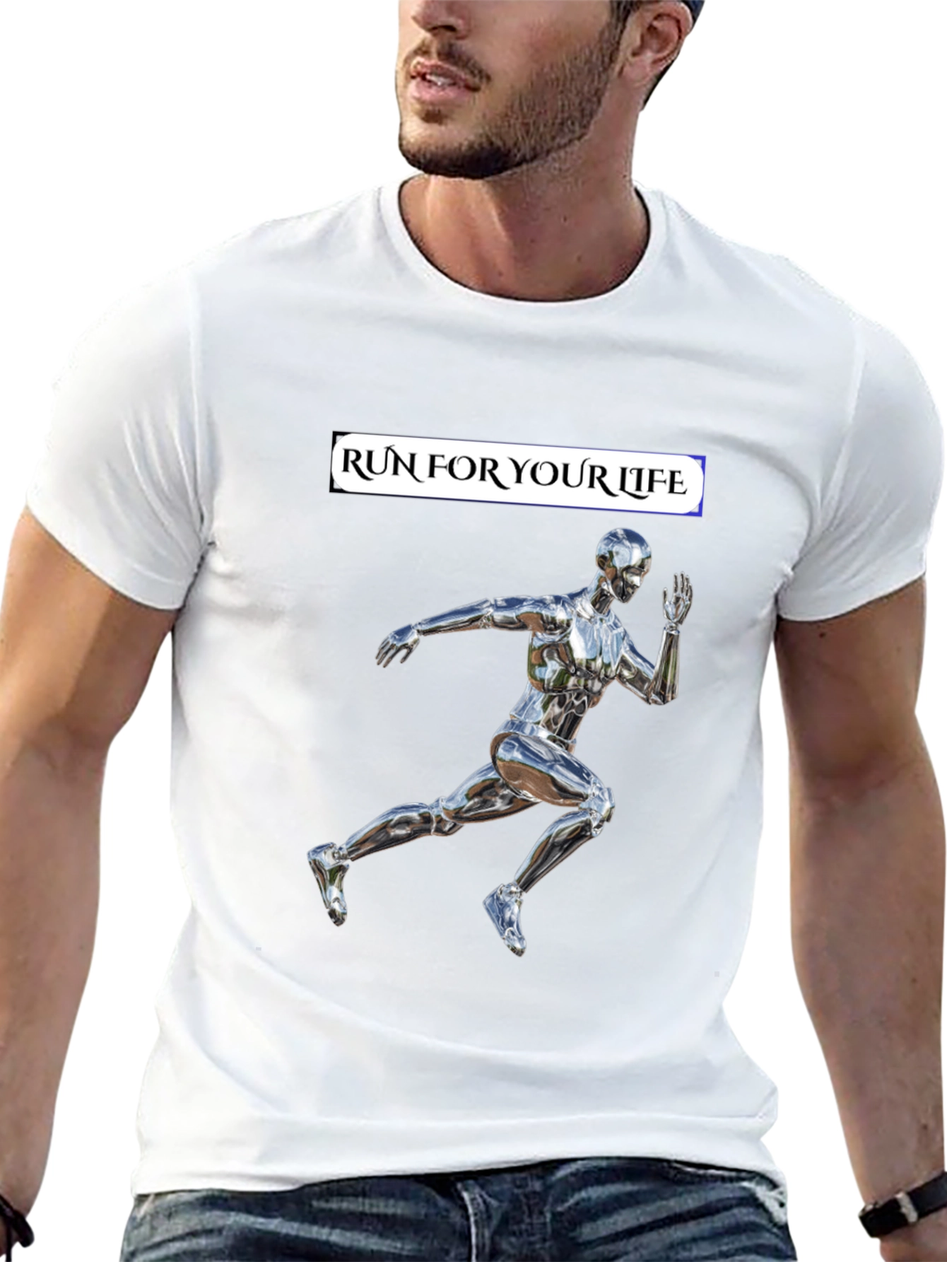 Run For Your Life T-Shirt Metallic Runner Design