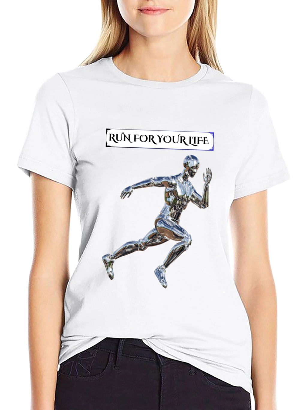 Run For Your Life T-Shirt Metallic Runner Design