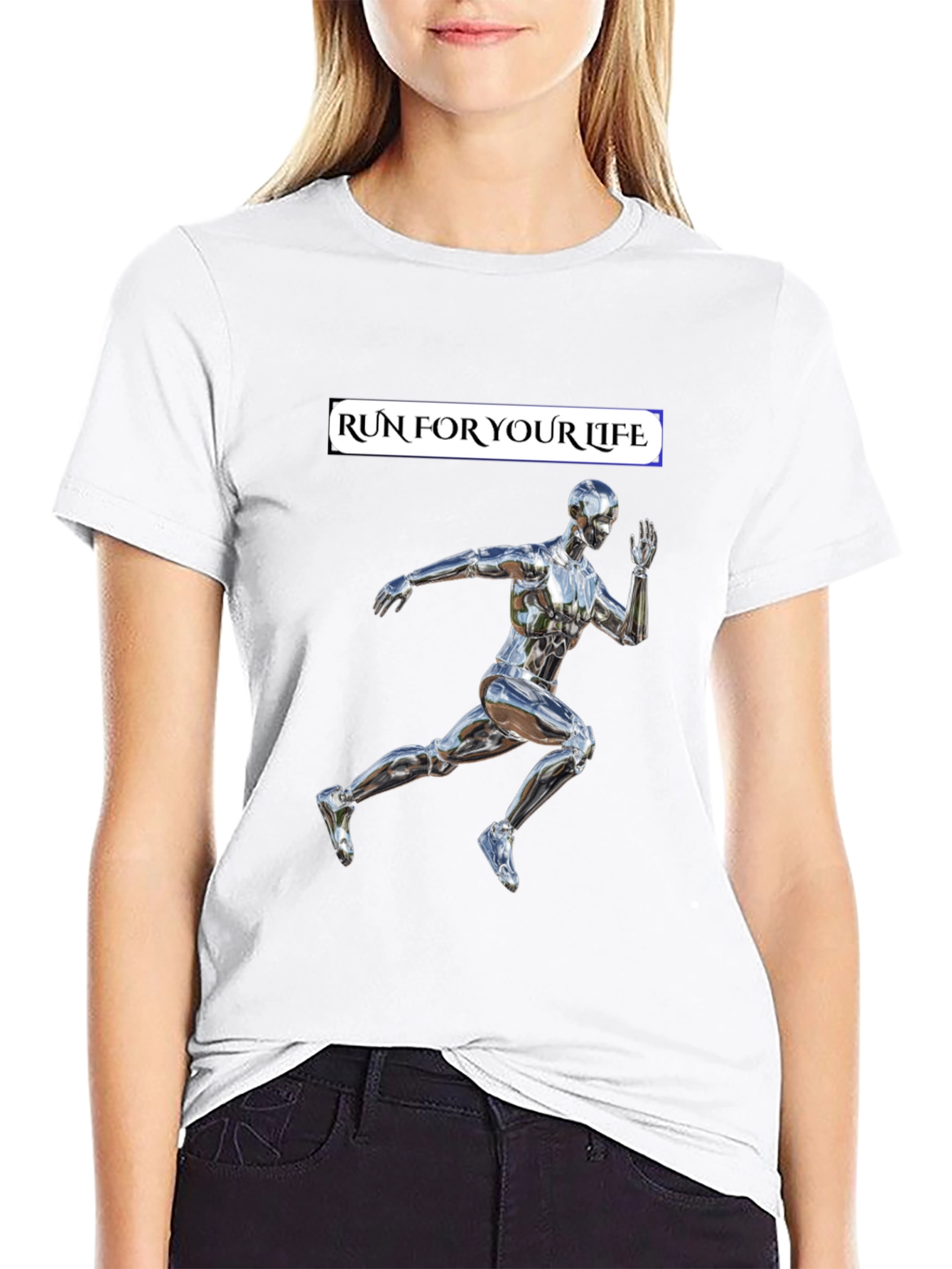 Run For Your Life T-Shirt Metallic Runner Design