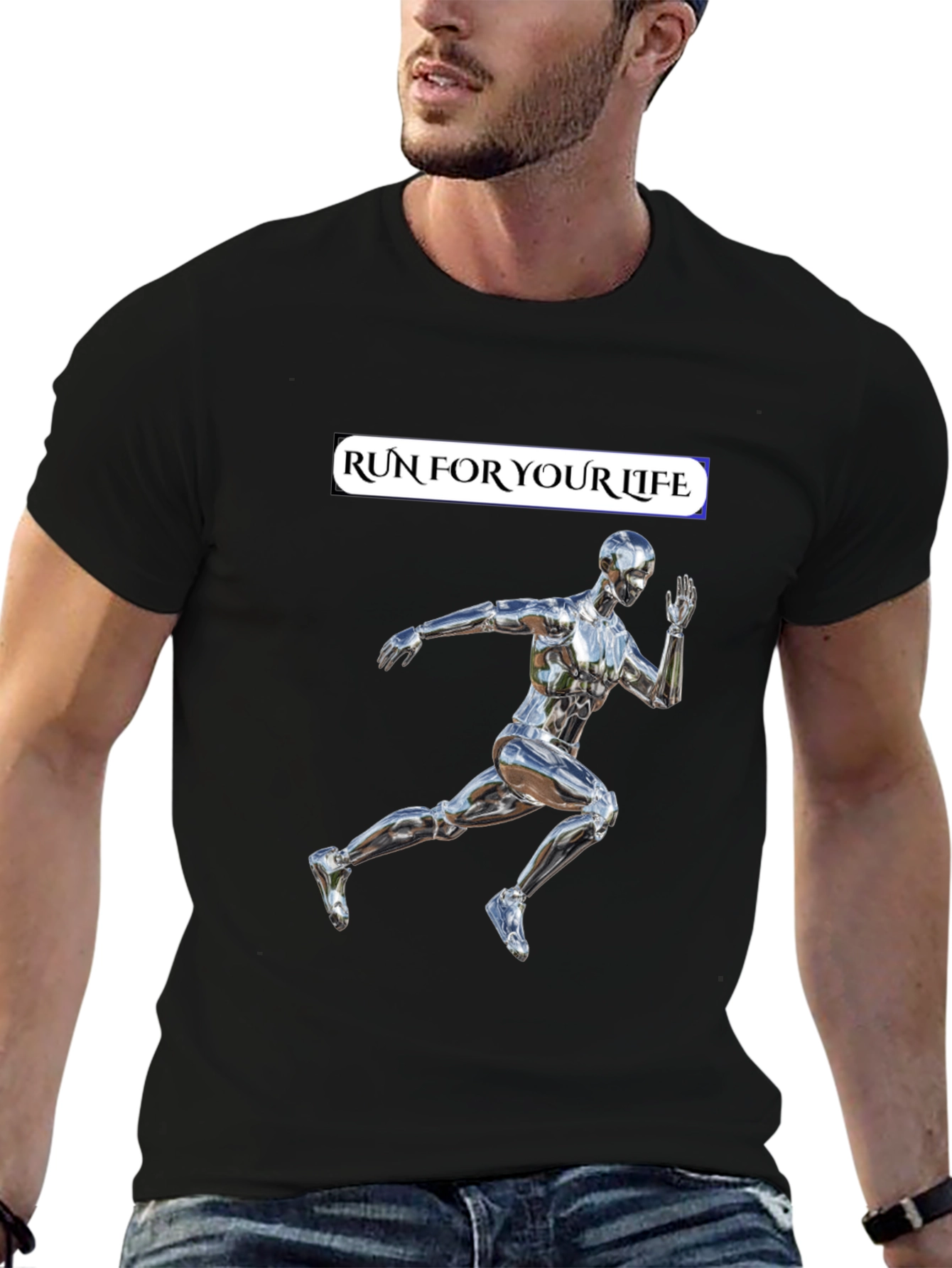 Run For Your Life T-Shirt Metallic Runner Design