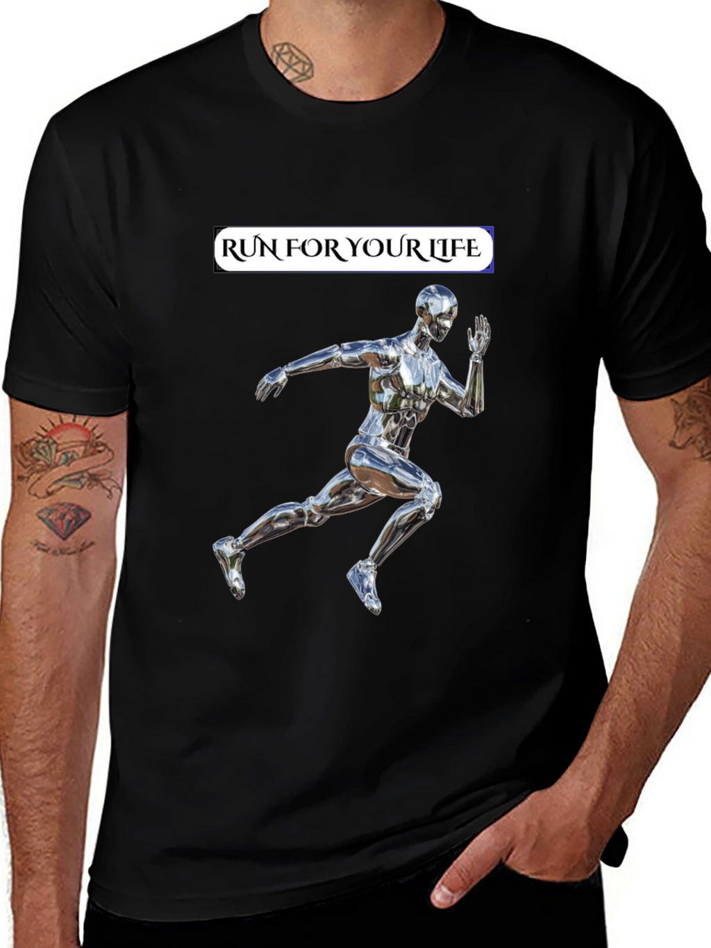 Run For Your Life T-Shirt Metallic Runner Design