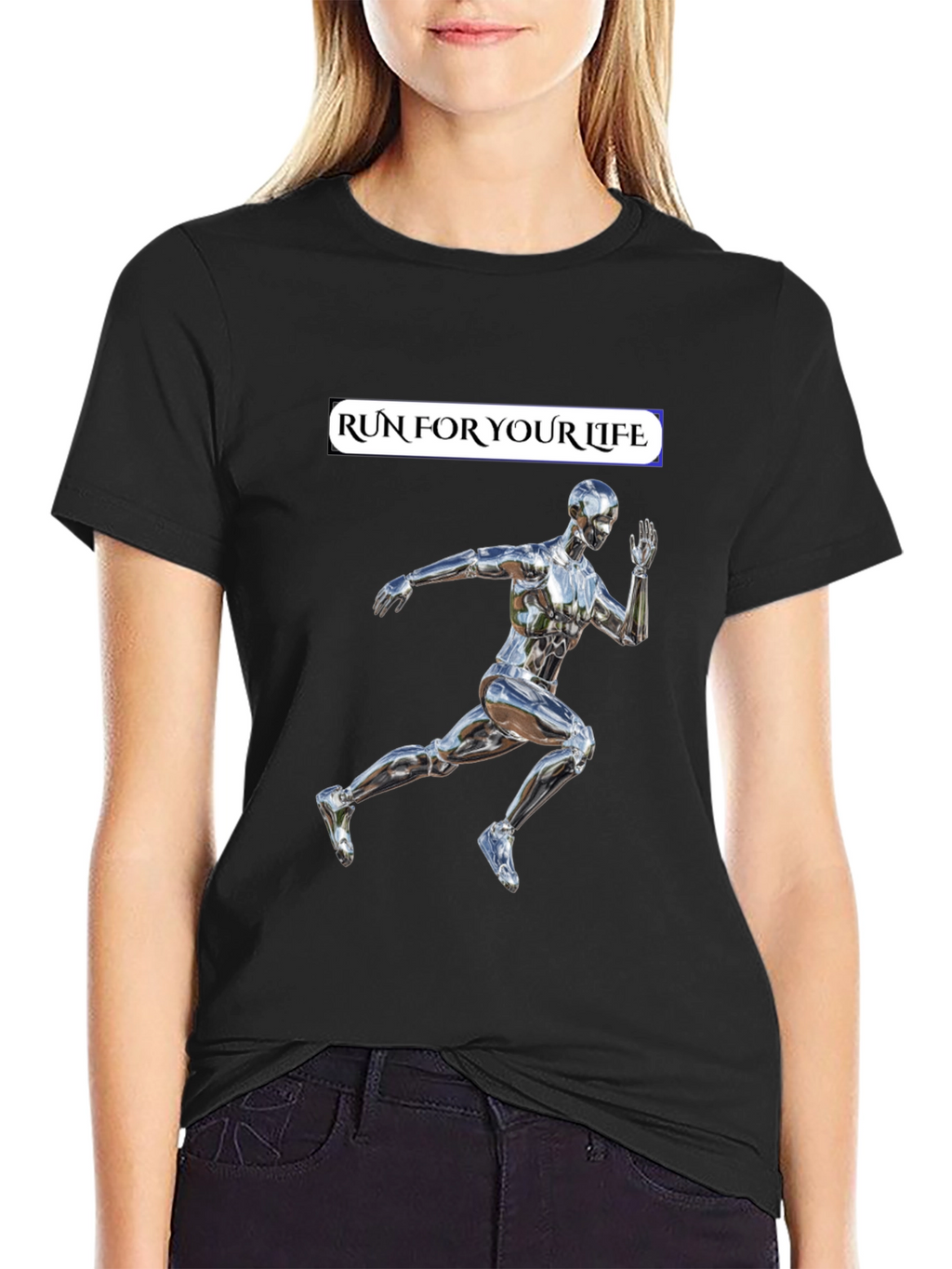 Run For Your Life T-Shirt Metallic Runner Design
