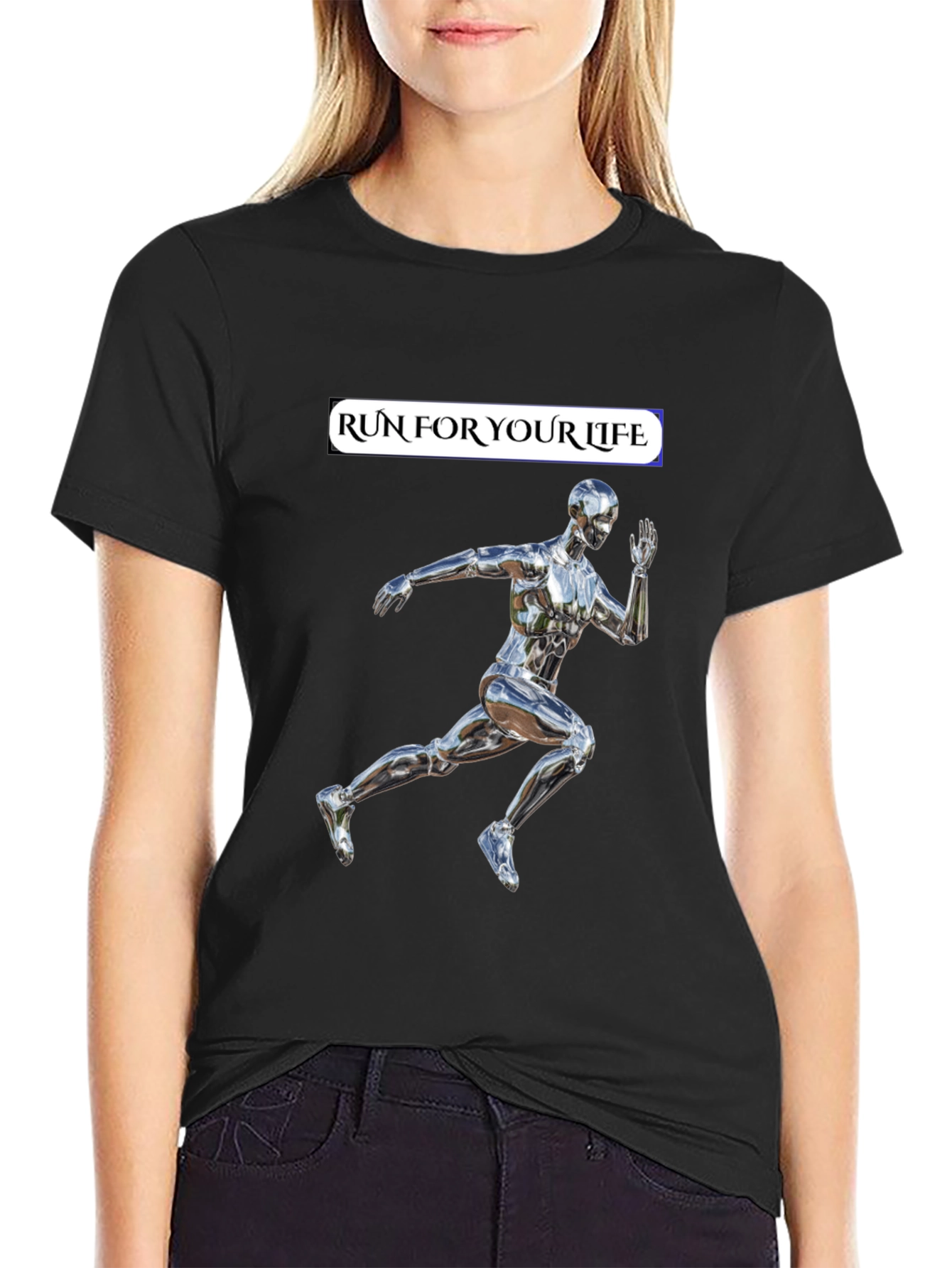 Run For Your Life T-Shirt Metallic Runner Design