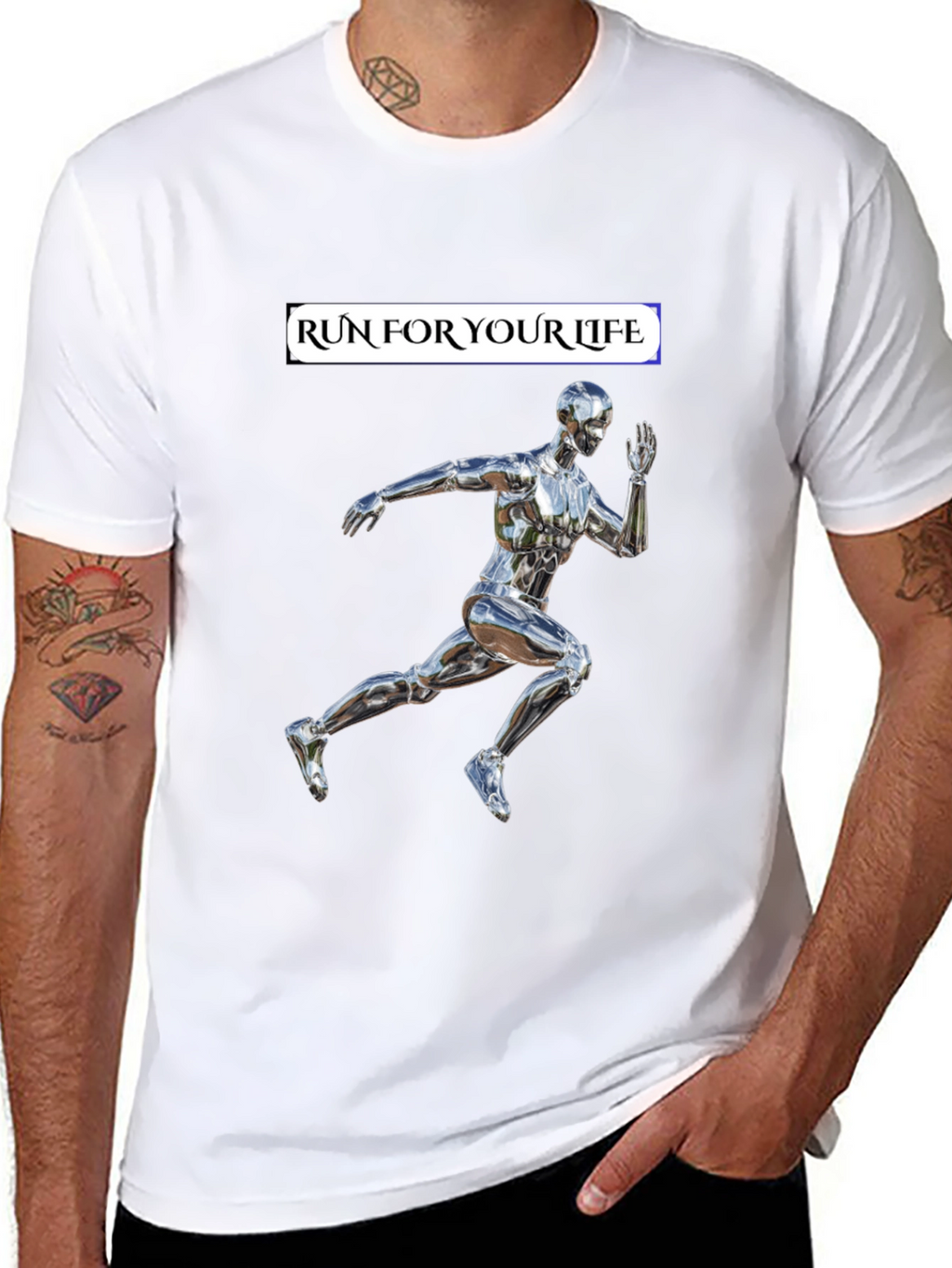 Run For Your Life T-Shirt Metallic Runner Design