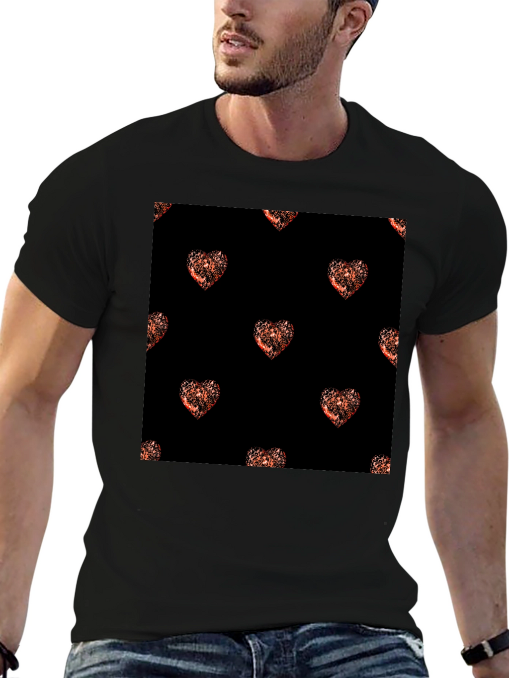 Heart Pattern Black T-Shirt