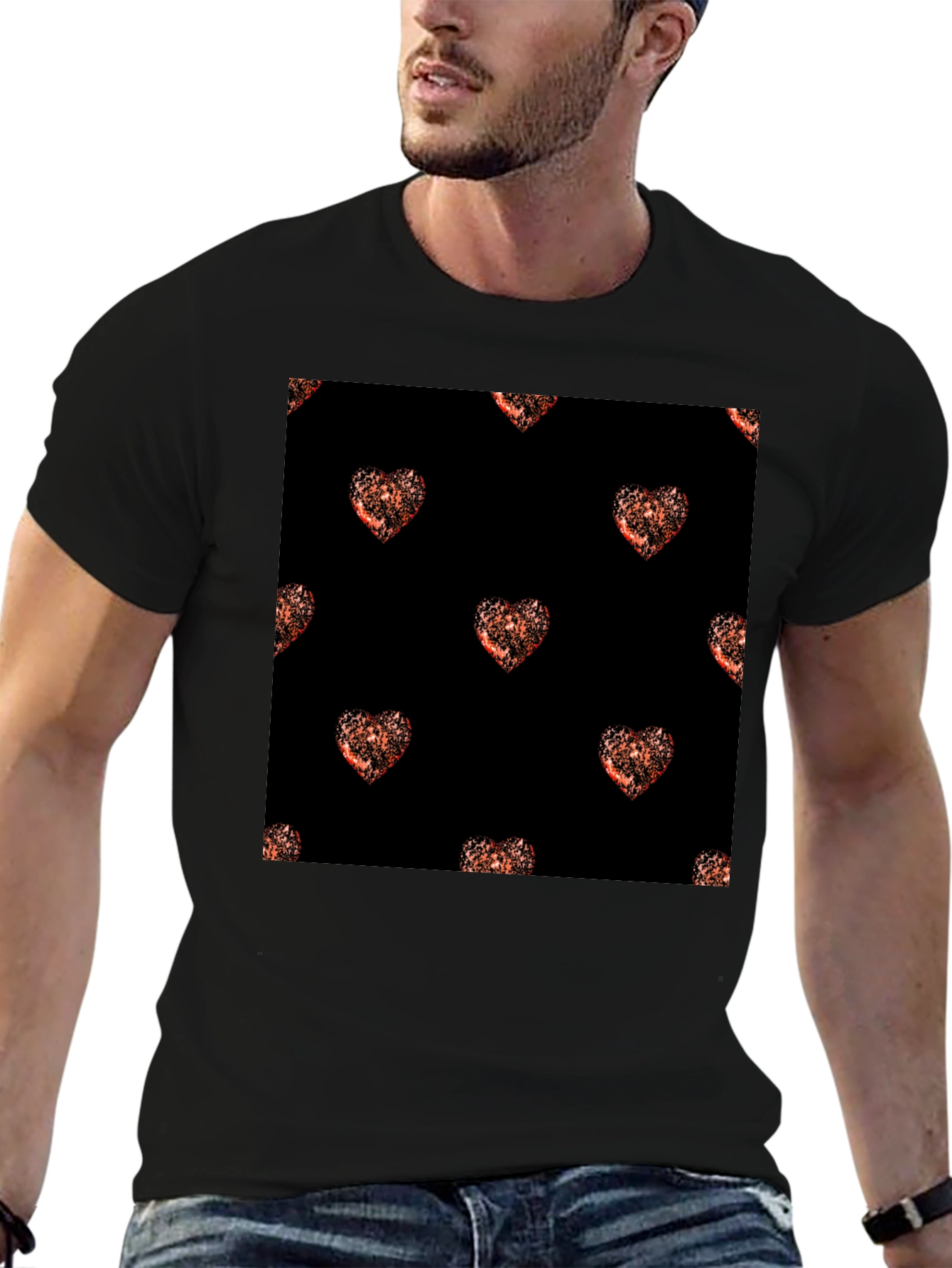 Heart Pattern Black T-Shirt
