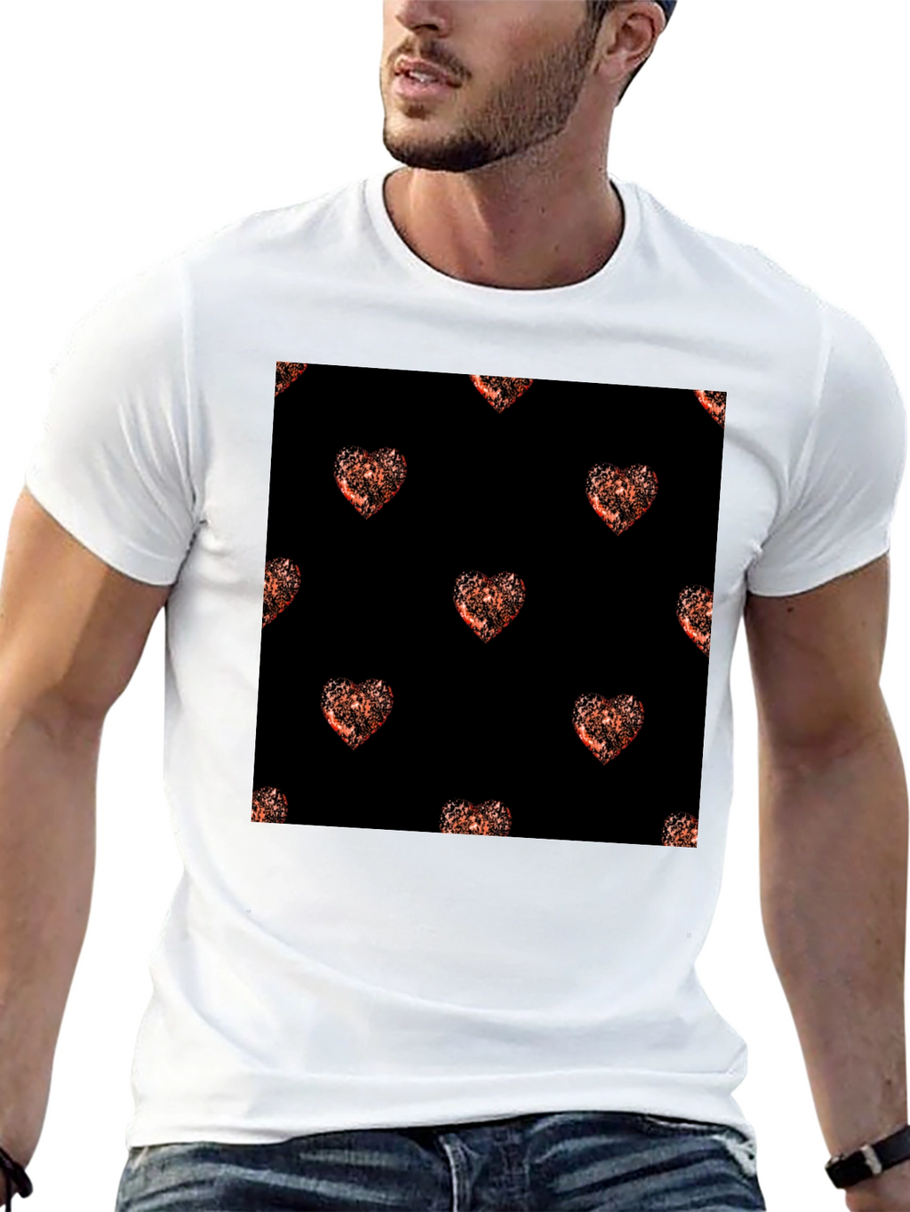 Heart Pattern Black T-Shirt
