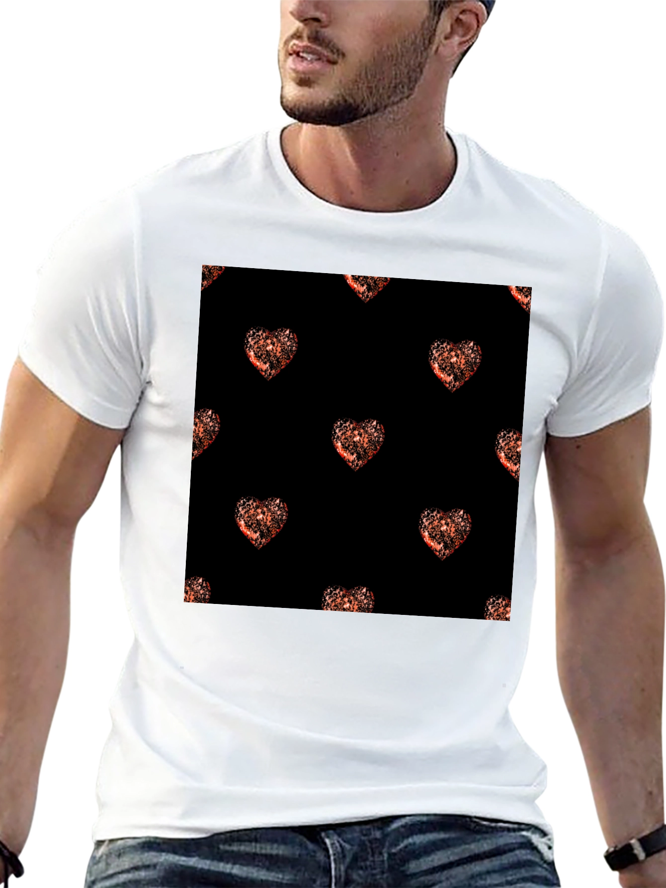 Heart Pattern Black T-Shirt