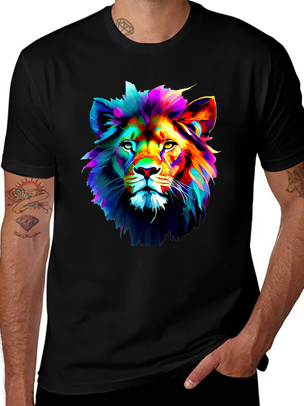 Vibrant Lion Graphic Black T-Shirt