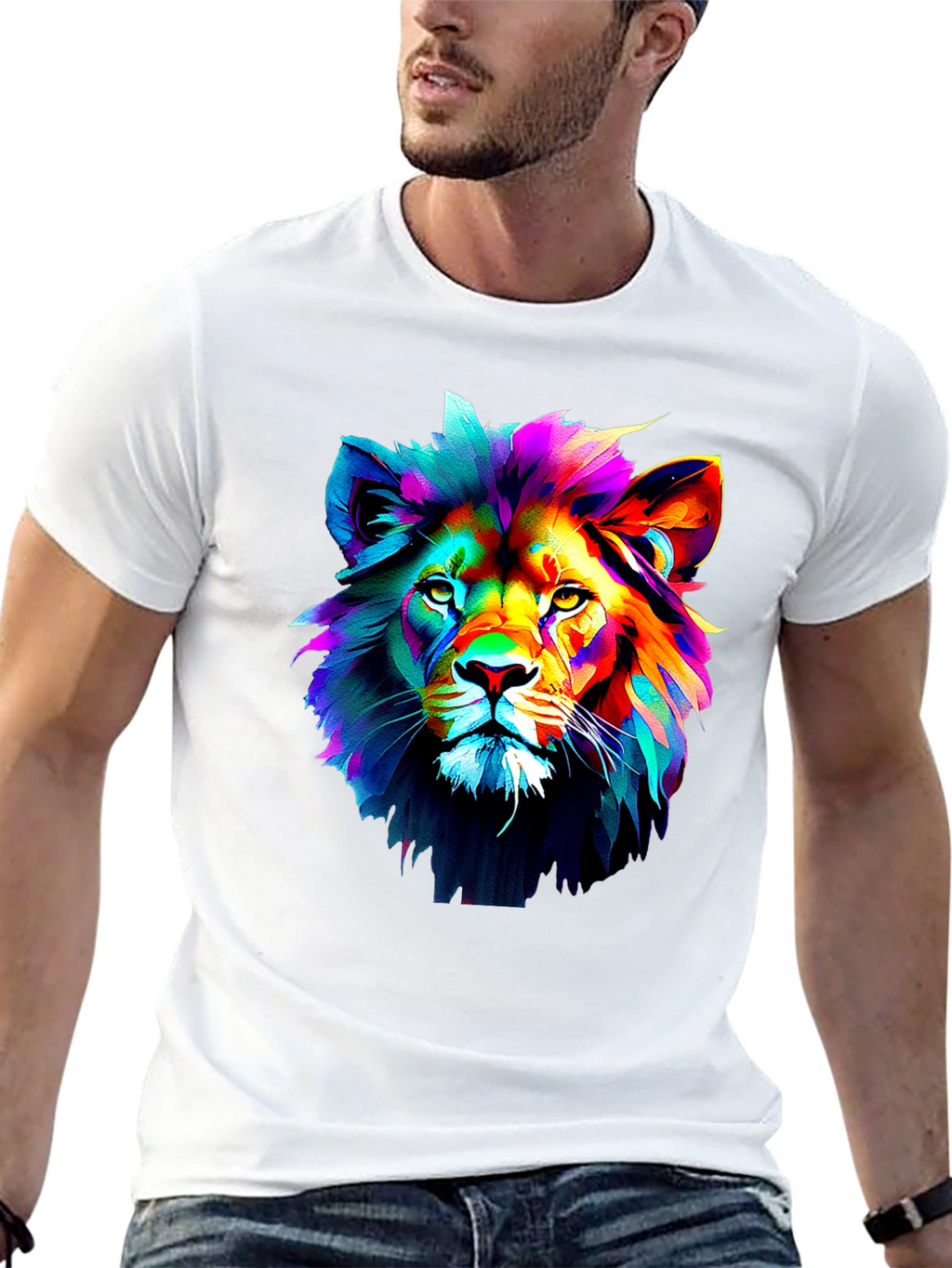 Vibrant Lion Graphic Black T-Shirt