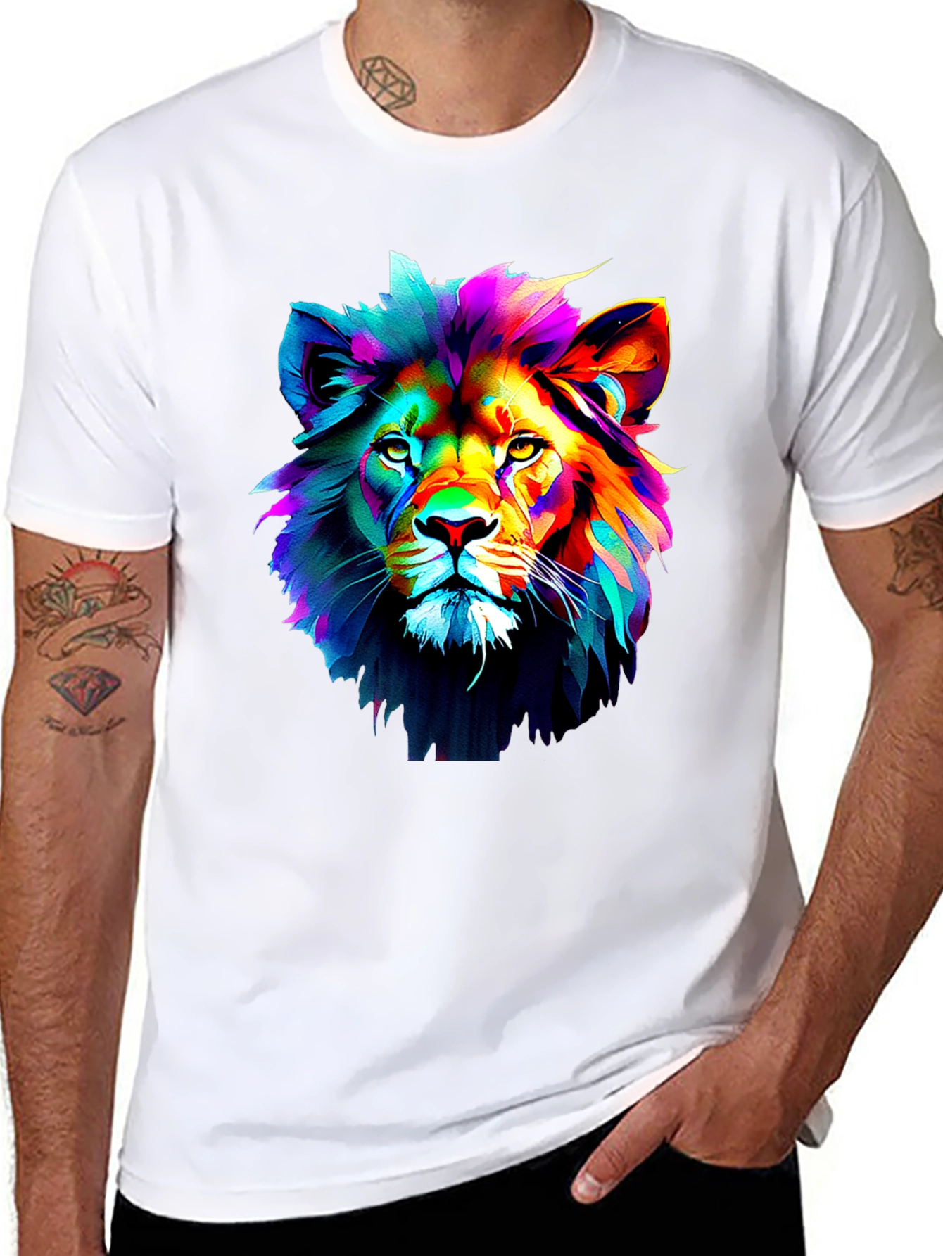 Vibrant Lion Graphic Black T-Shirt