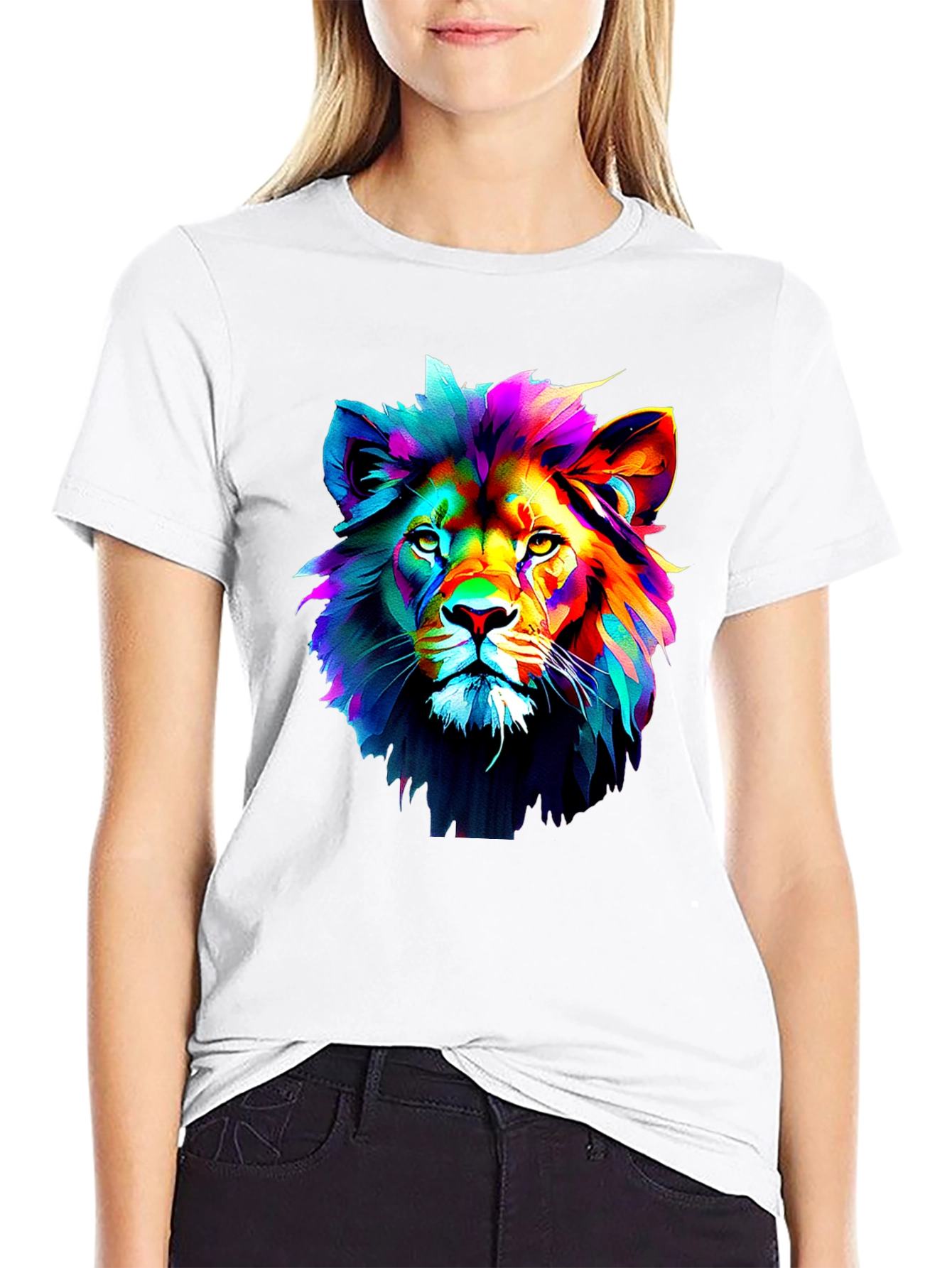 Vibrant Lion Graphic Black T-Shirt