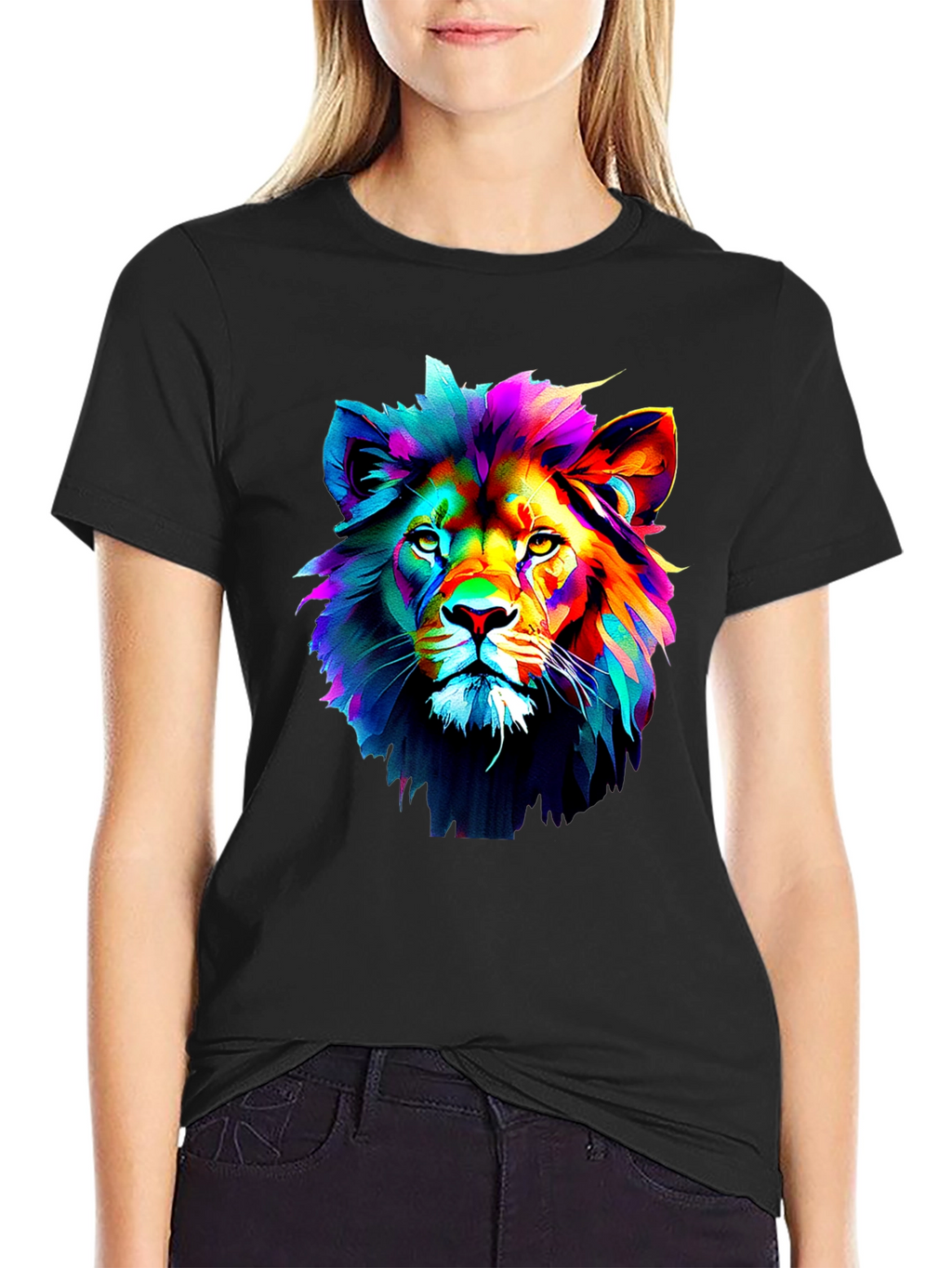 Vibrant Lion Graphic Black T-Shirt