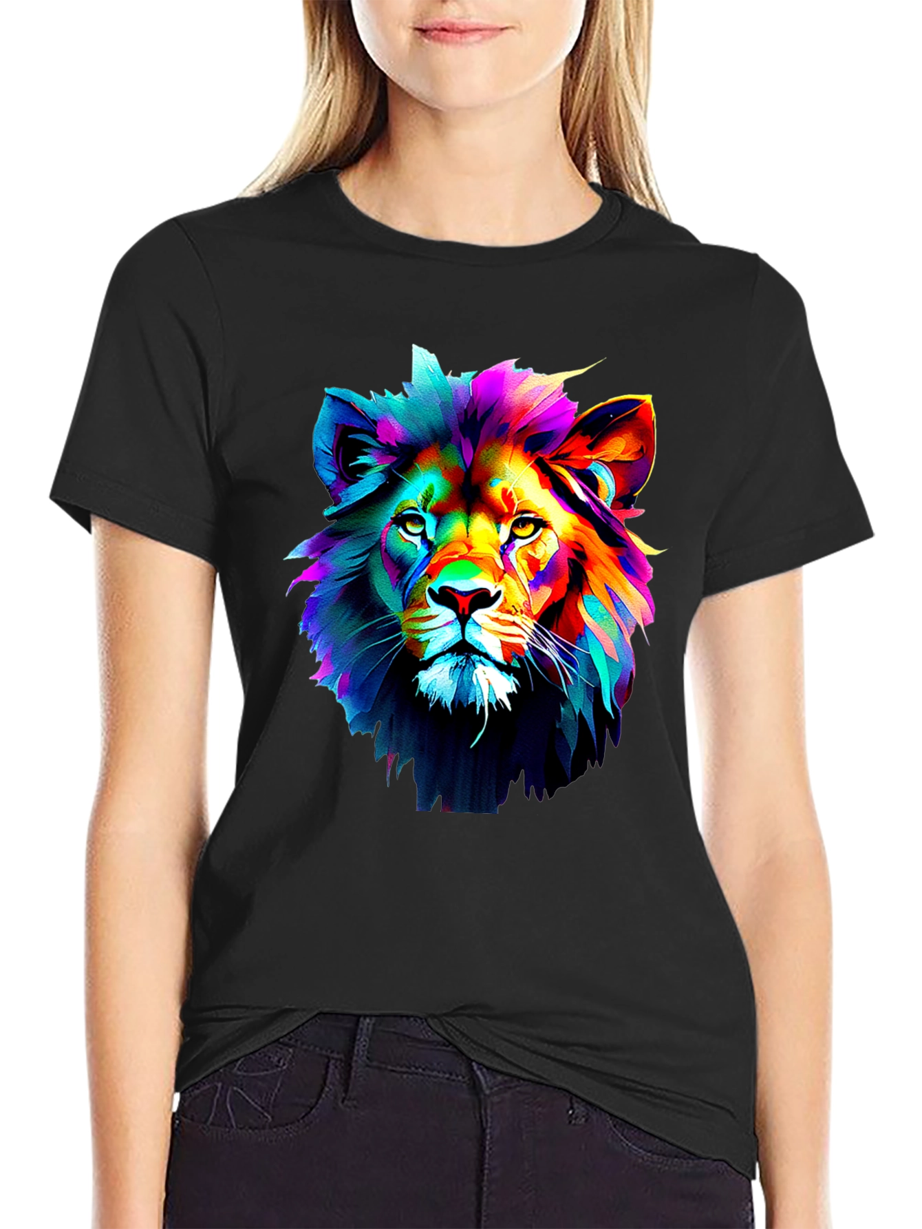 Vibrant Lion Graphic Black T-Shirt