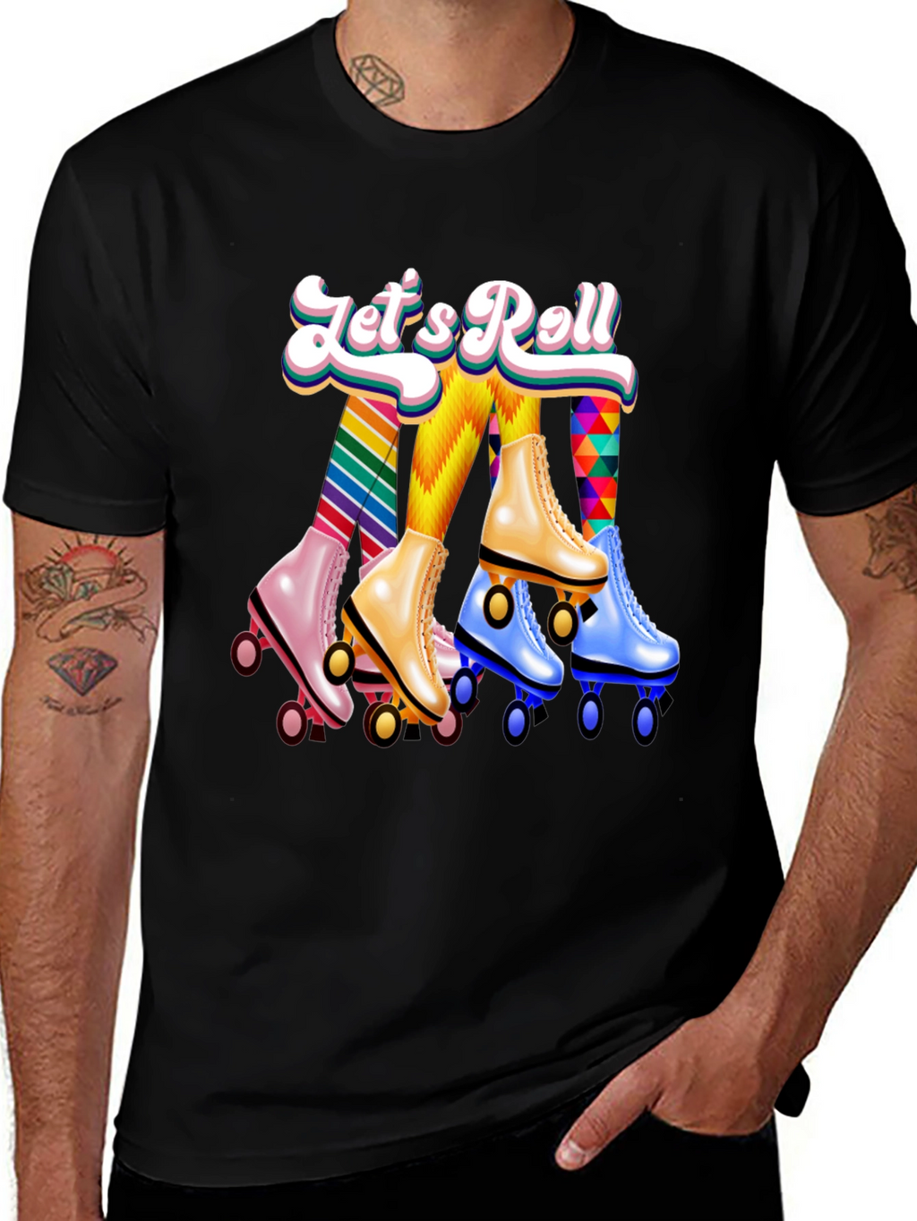 Lets Roll Retro Roller Skate Graphic T-Shirt