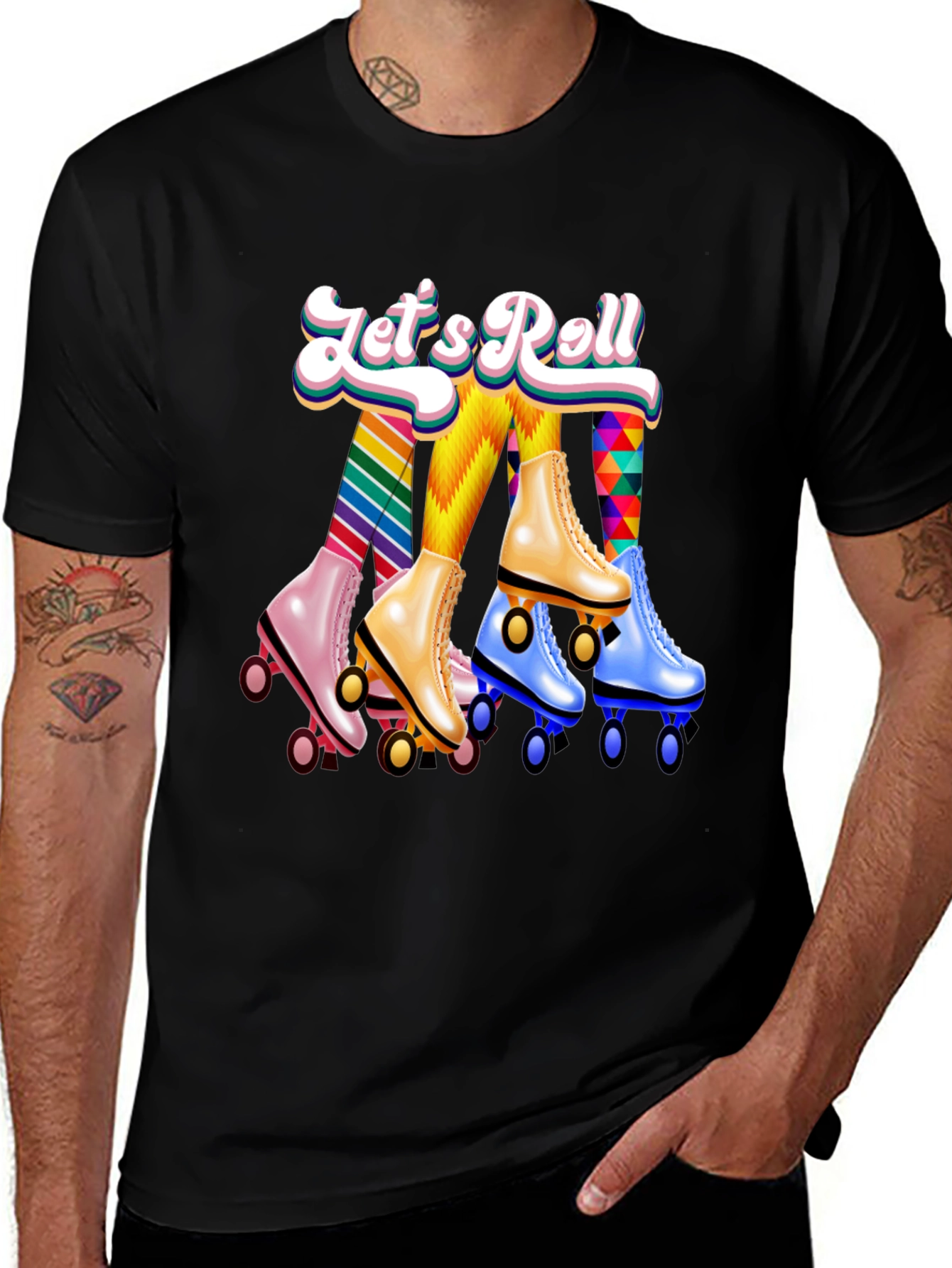 Lets Roll Retro Roller Skate Graphic T-Shirt