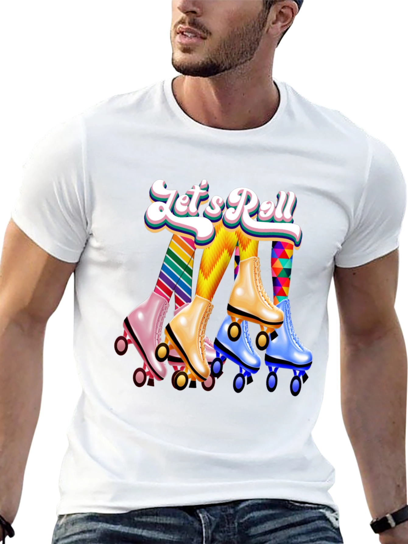 Lets Roll Retro Roller Skate Graphic T-Shirt