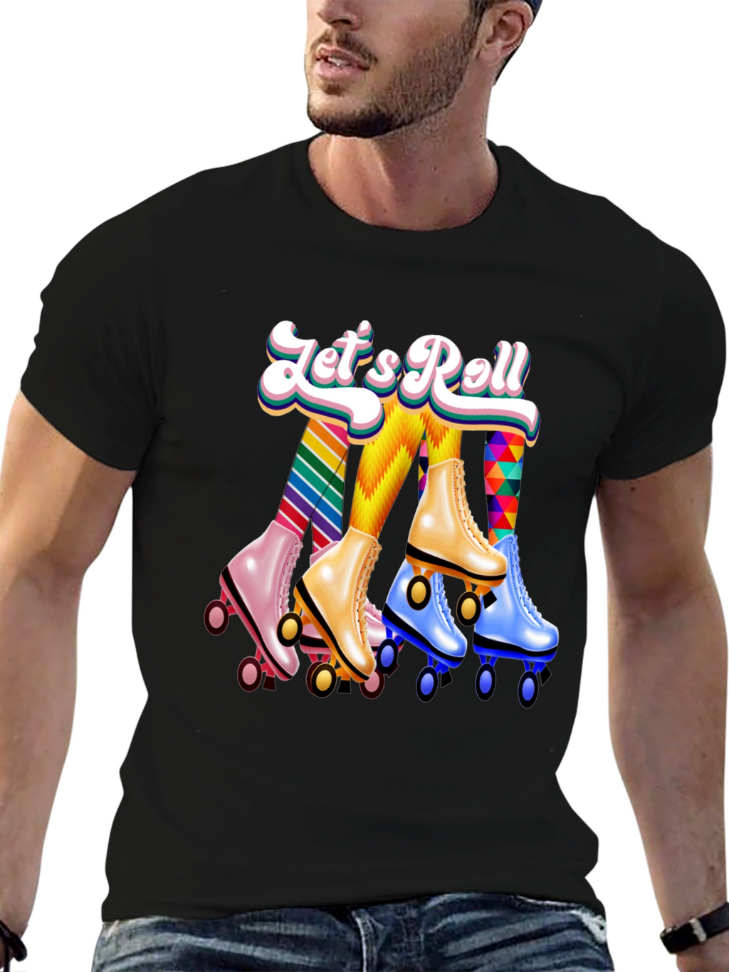 Lets Roll Retro Roller Skate Graphic T-Shirt
