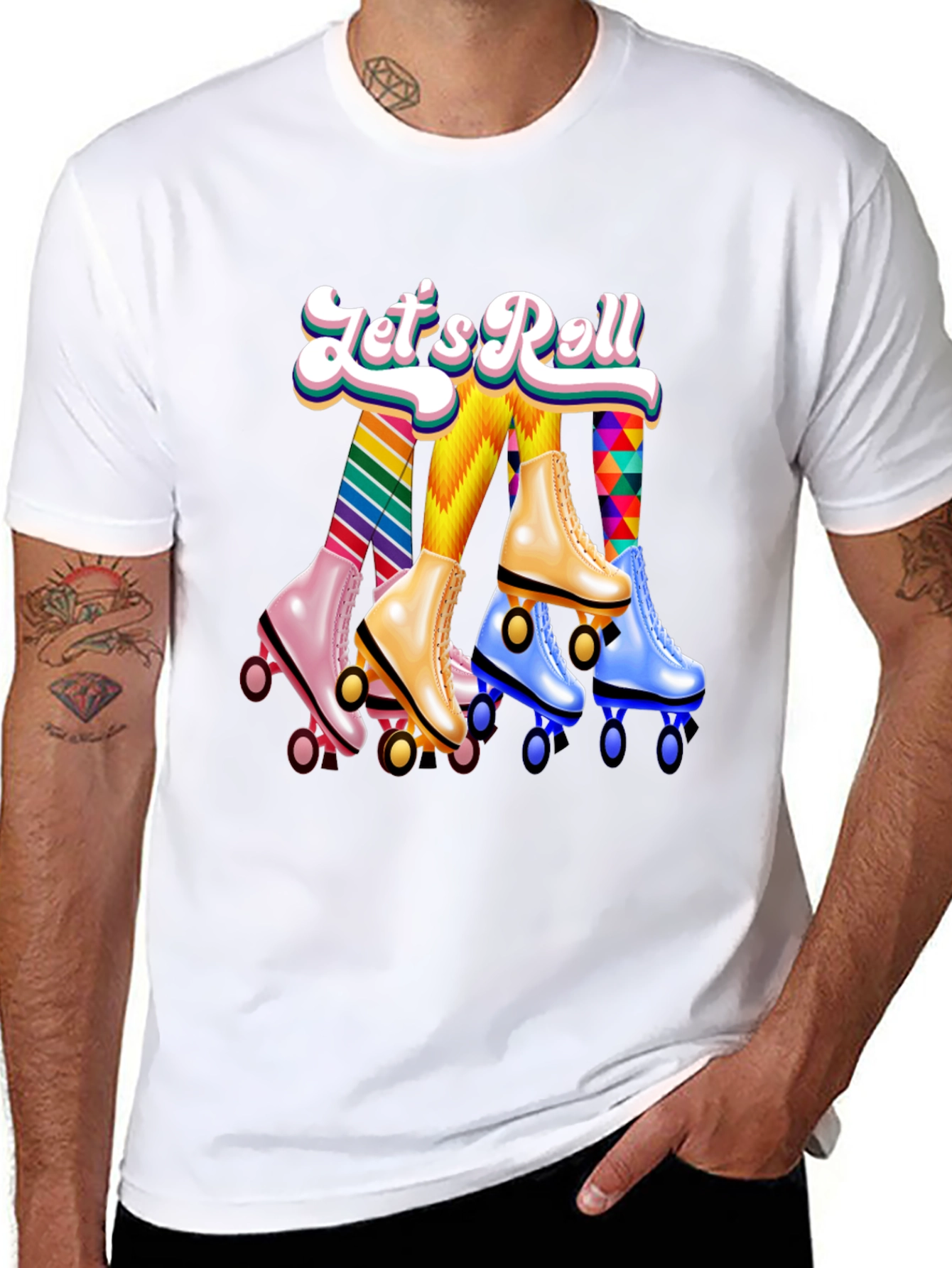 Lets Roll Retro Roller Skate Graphic T-Shirt