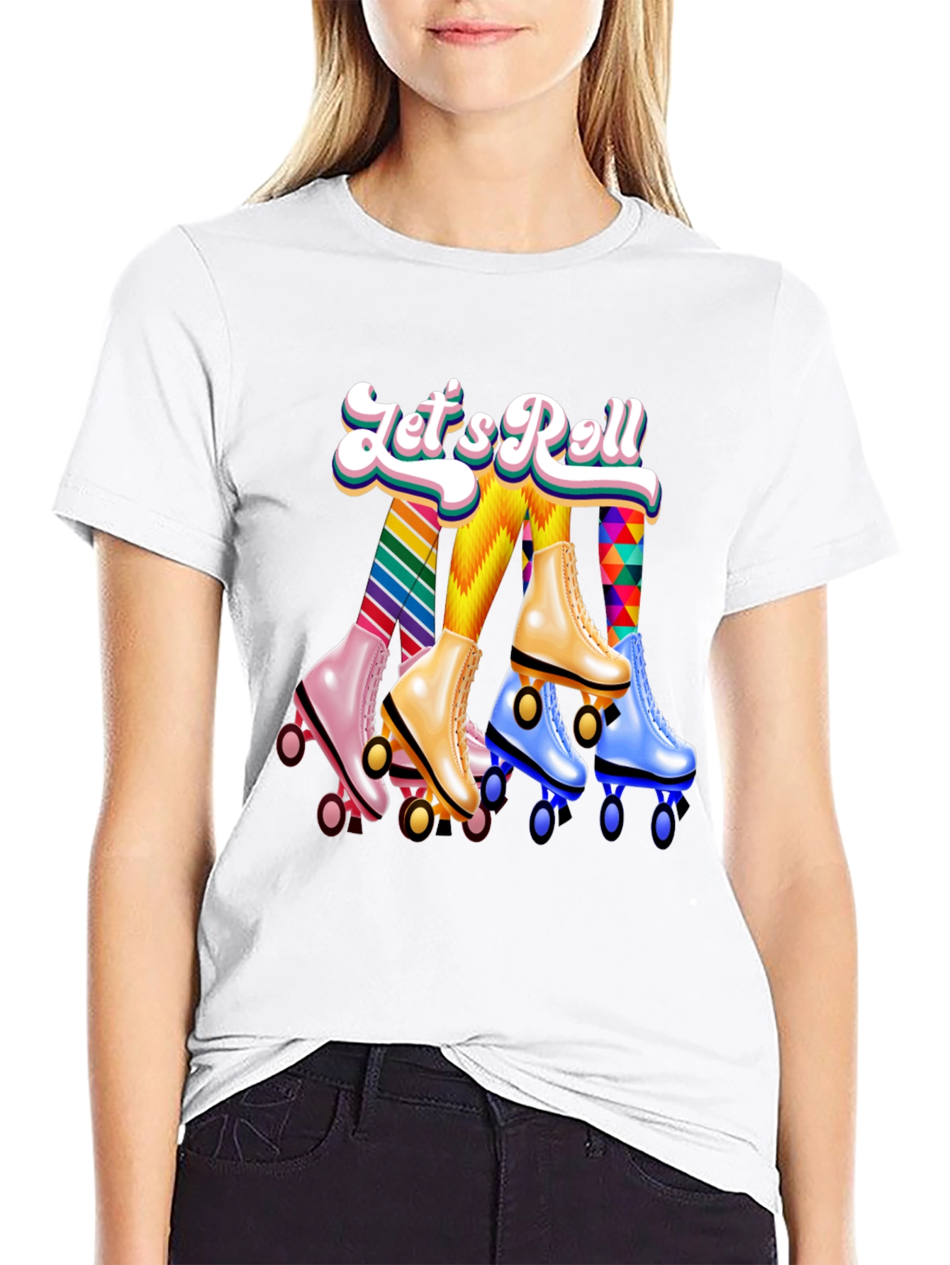 Lets Roll Retro Roller Skate Graphic T-Shirt