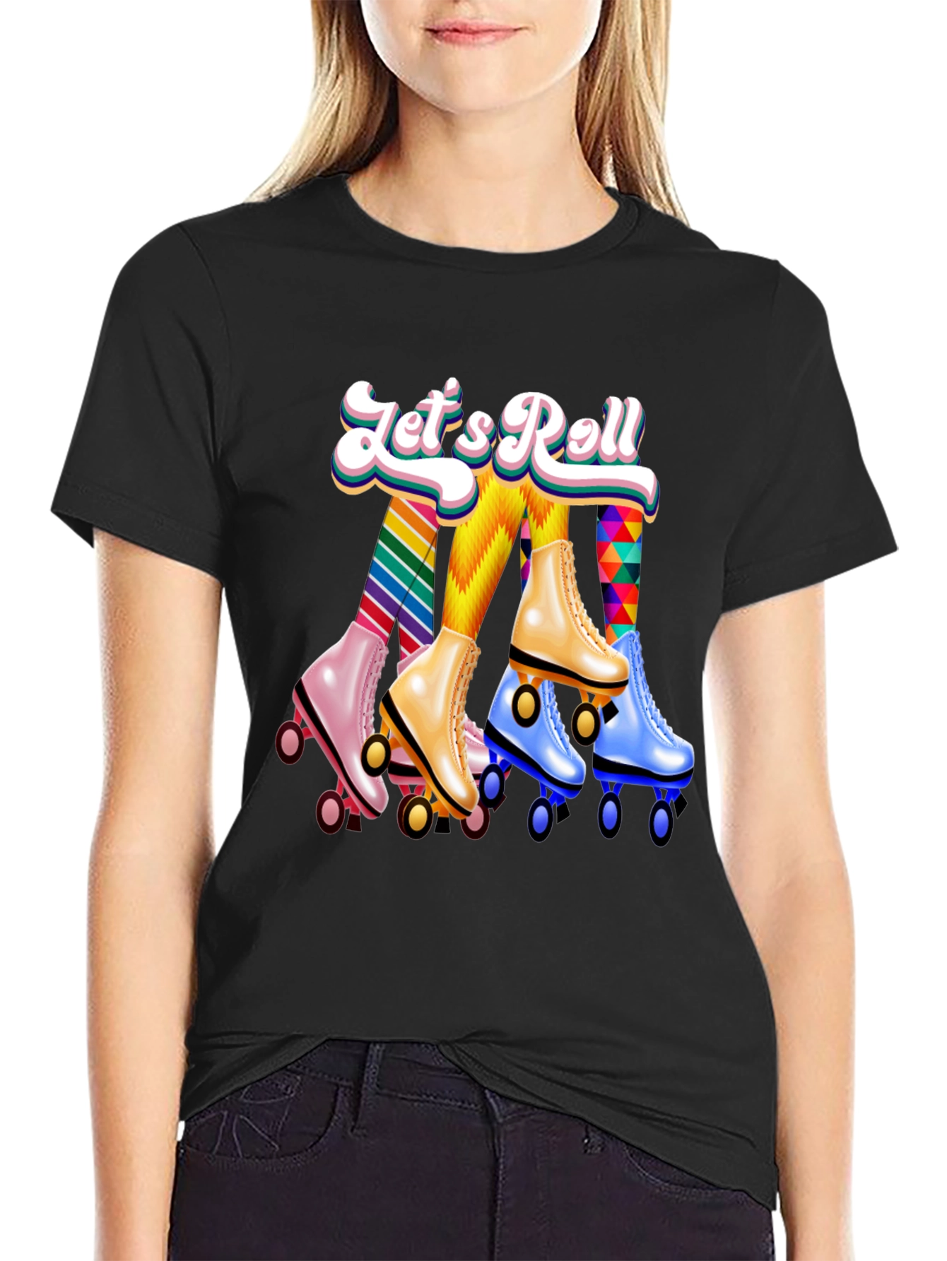 Lets Roll Retro Roller Skate Graphic T-Shirt
