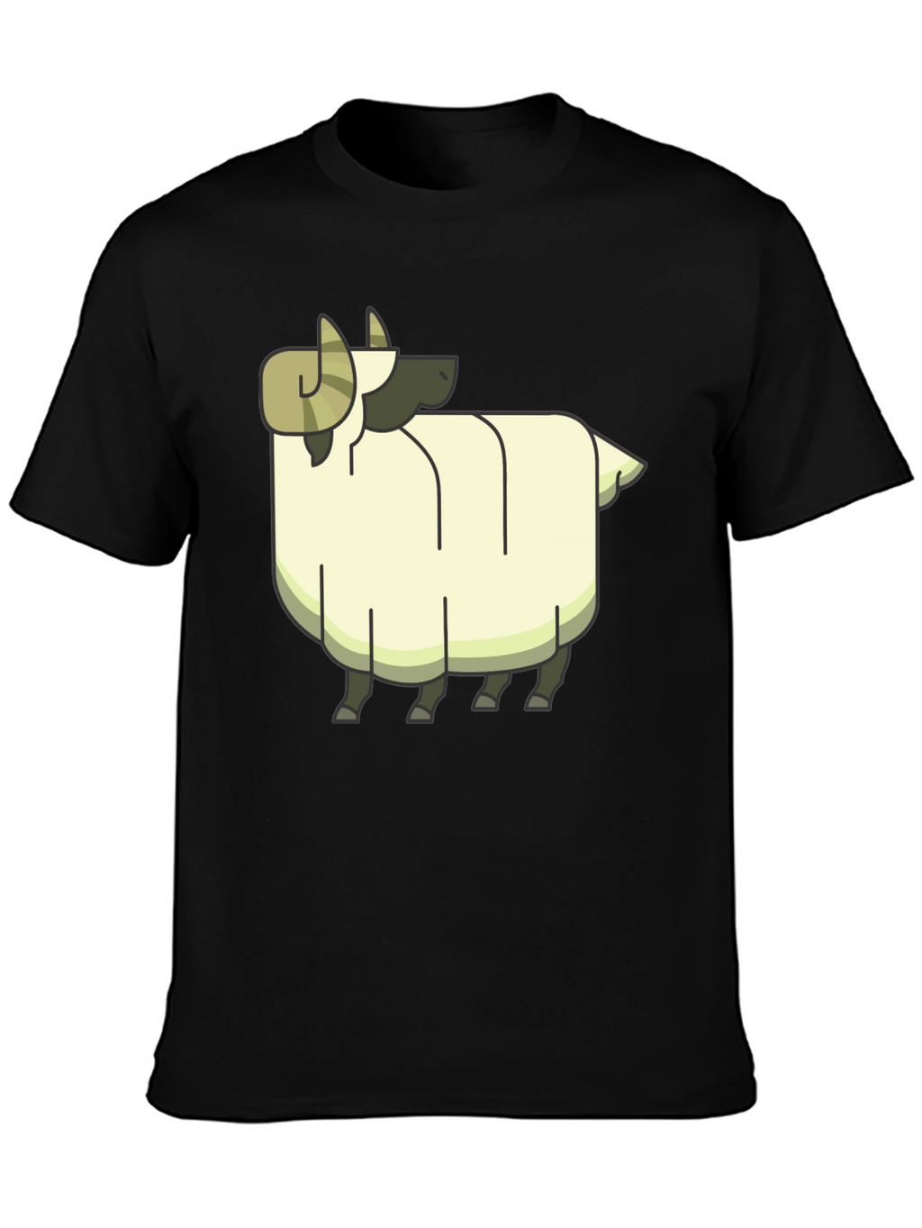 Cartoon Ram Graphic Tee - Black Cotton Casual Shirt