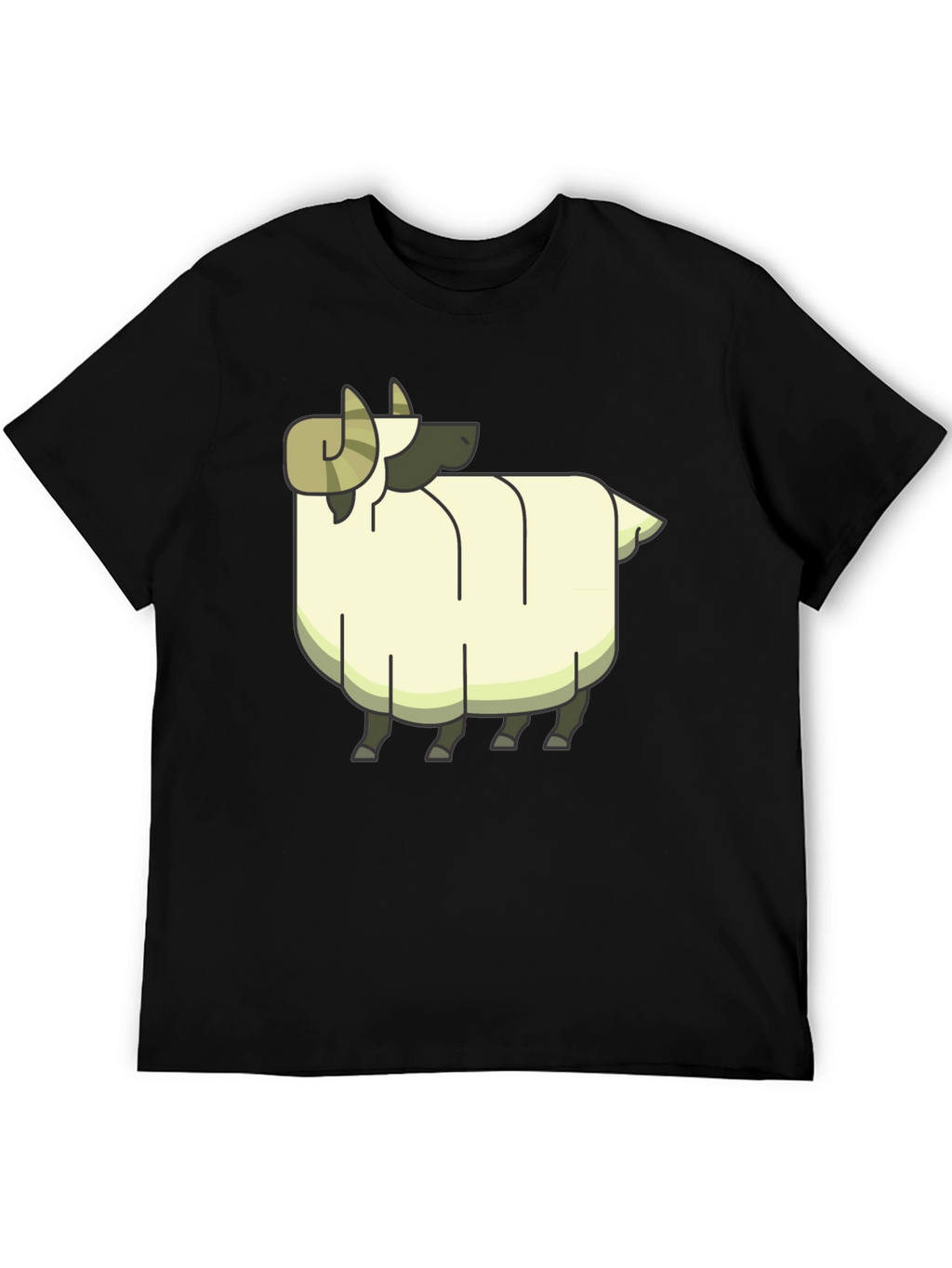 Cartoon Ram Graphic Tee - Black Cotton Casual Shirt