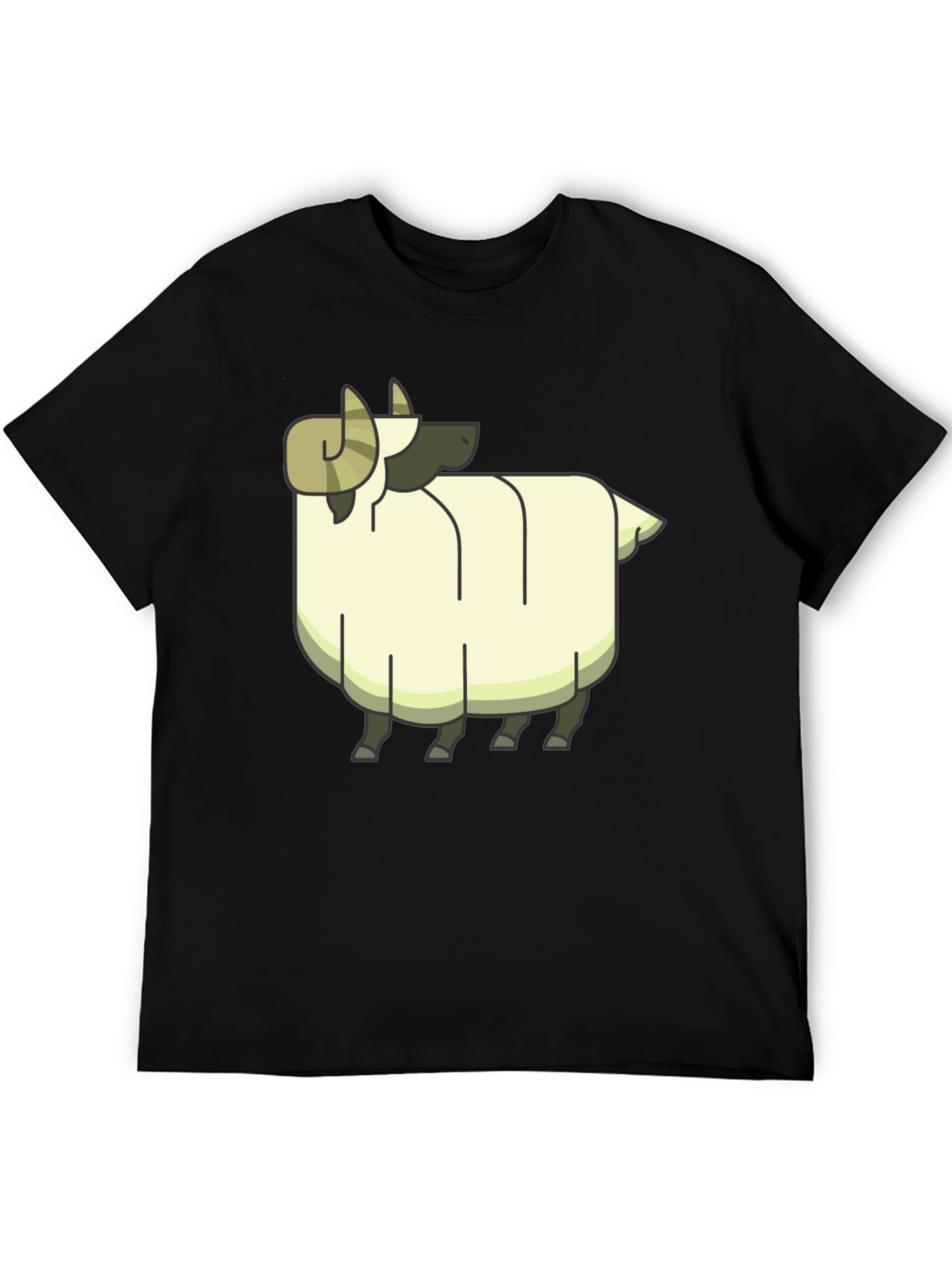 Cartoon Ram Graphic Tee - Black Cotton Casual Shirt