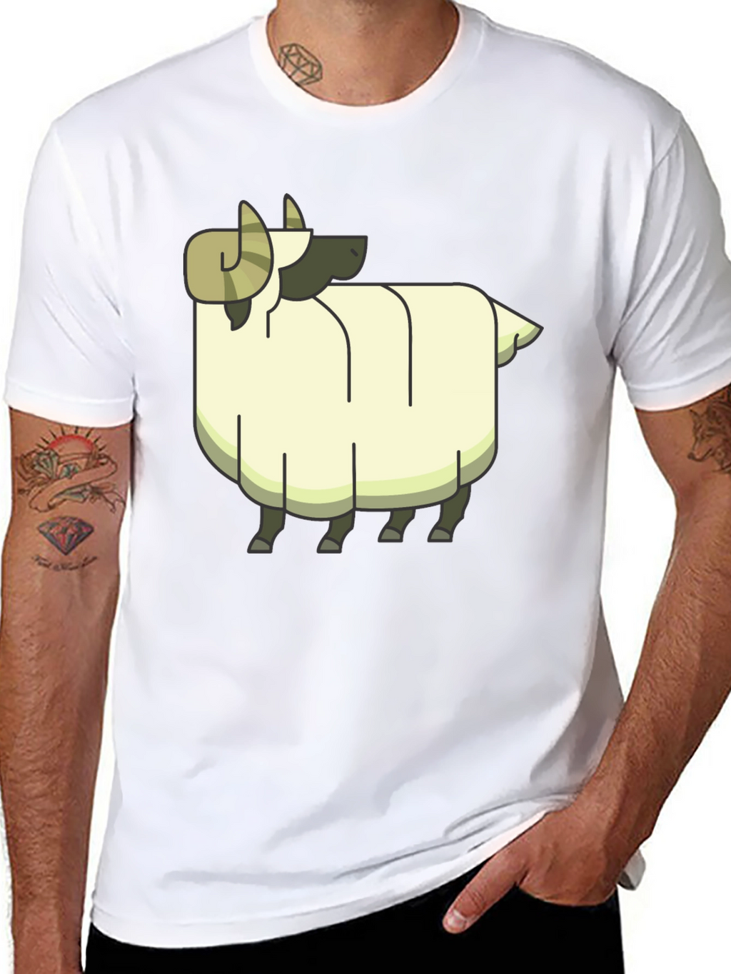 Cartoon Ram Graphic Tee - Black Cotton Casual Shirt