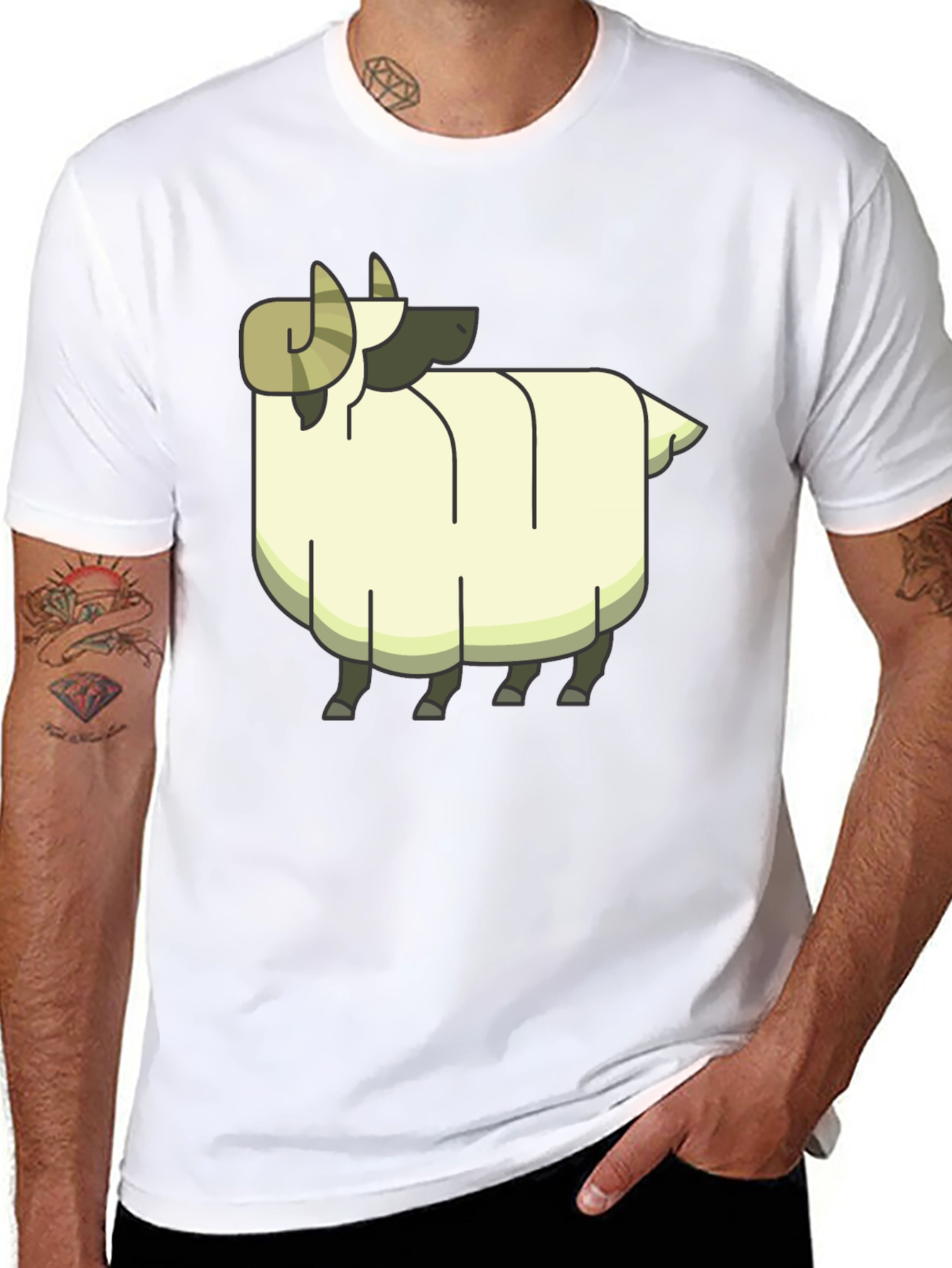 Cartoon Ram Graphic Tee - Black Cotton Casual Shirt