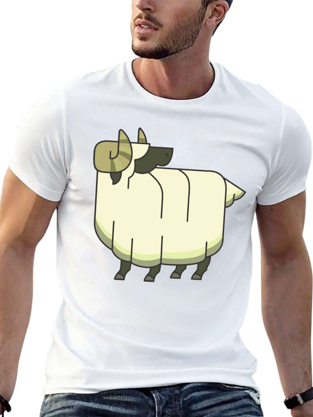 Cartoon Ram Graphic Tee - Black Cotton Casual Shirt