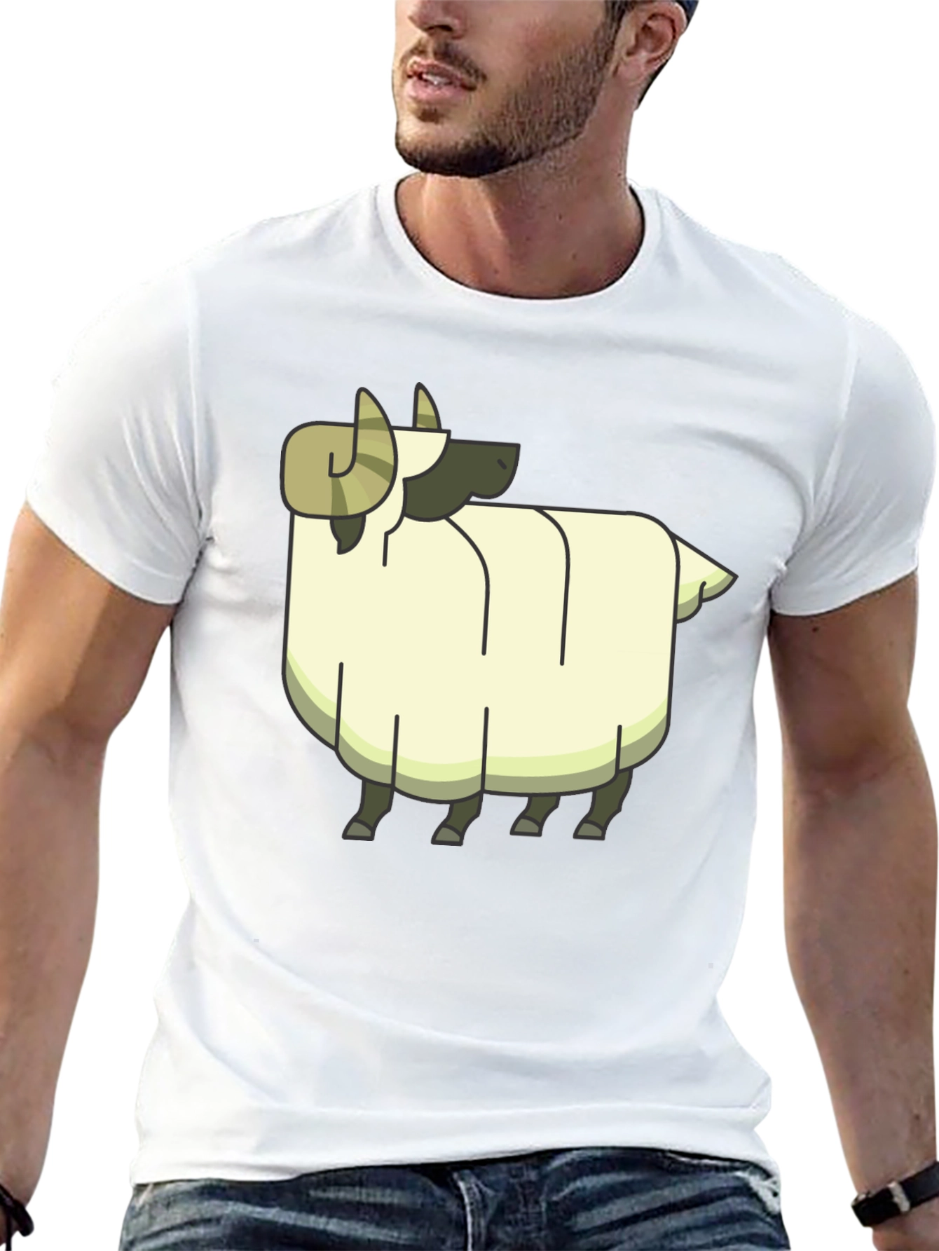 Cartoon Ram Graphic Tee - Black Cotton Casual Shirt