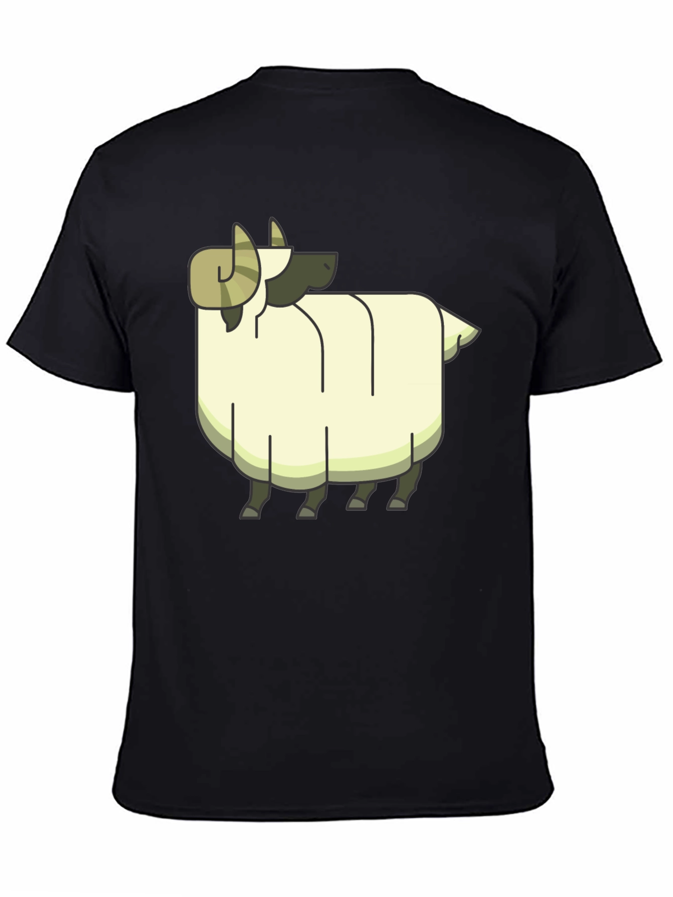 Cartoon Ram Graphic Tee - Black Cotton Casual Shirt