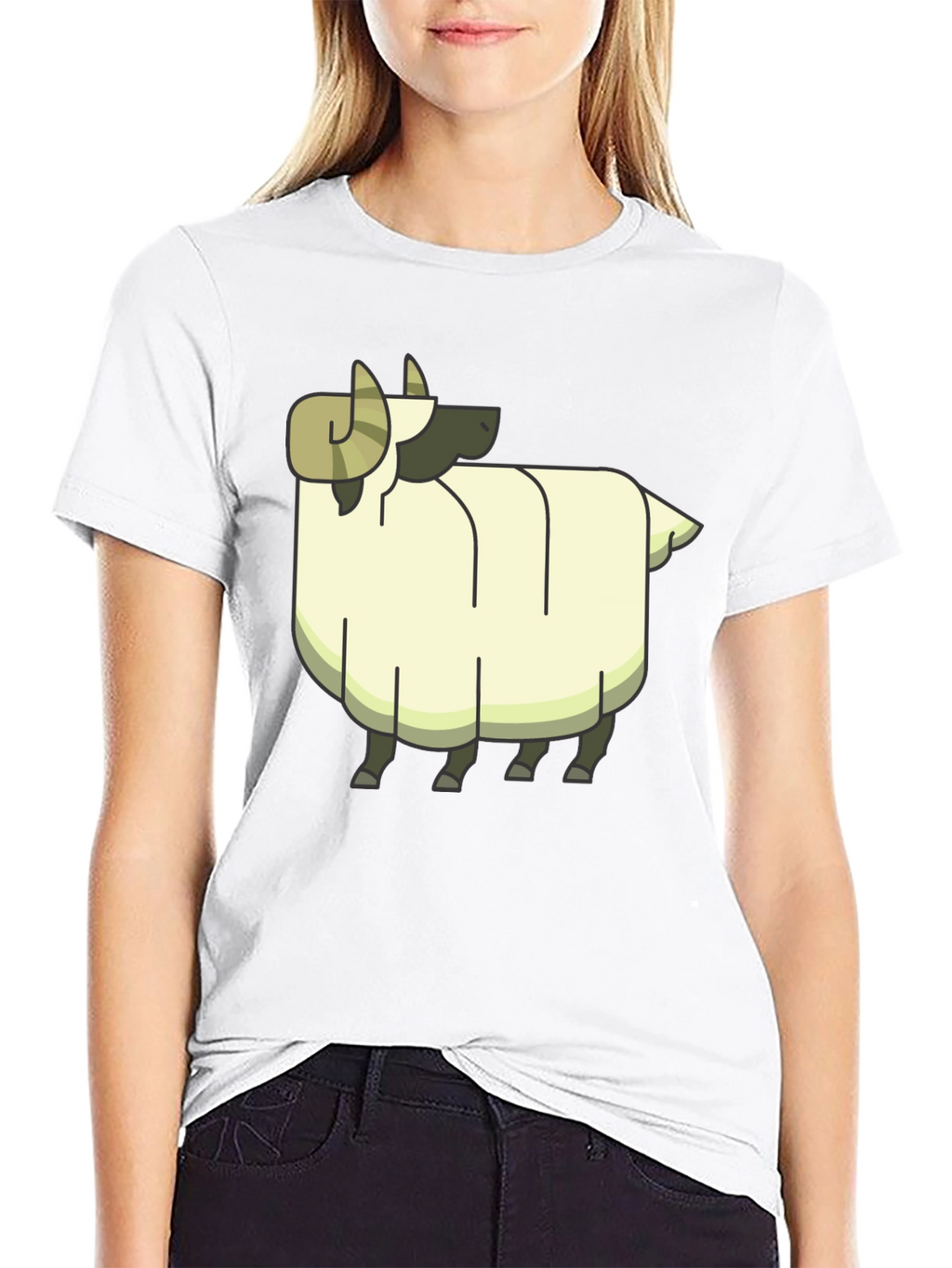 Cartoon Ram Graphic Tee - Black Cotton Casual Shirt