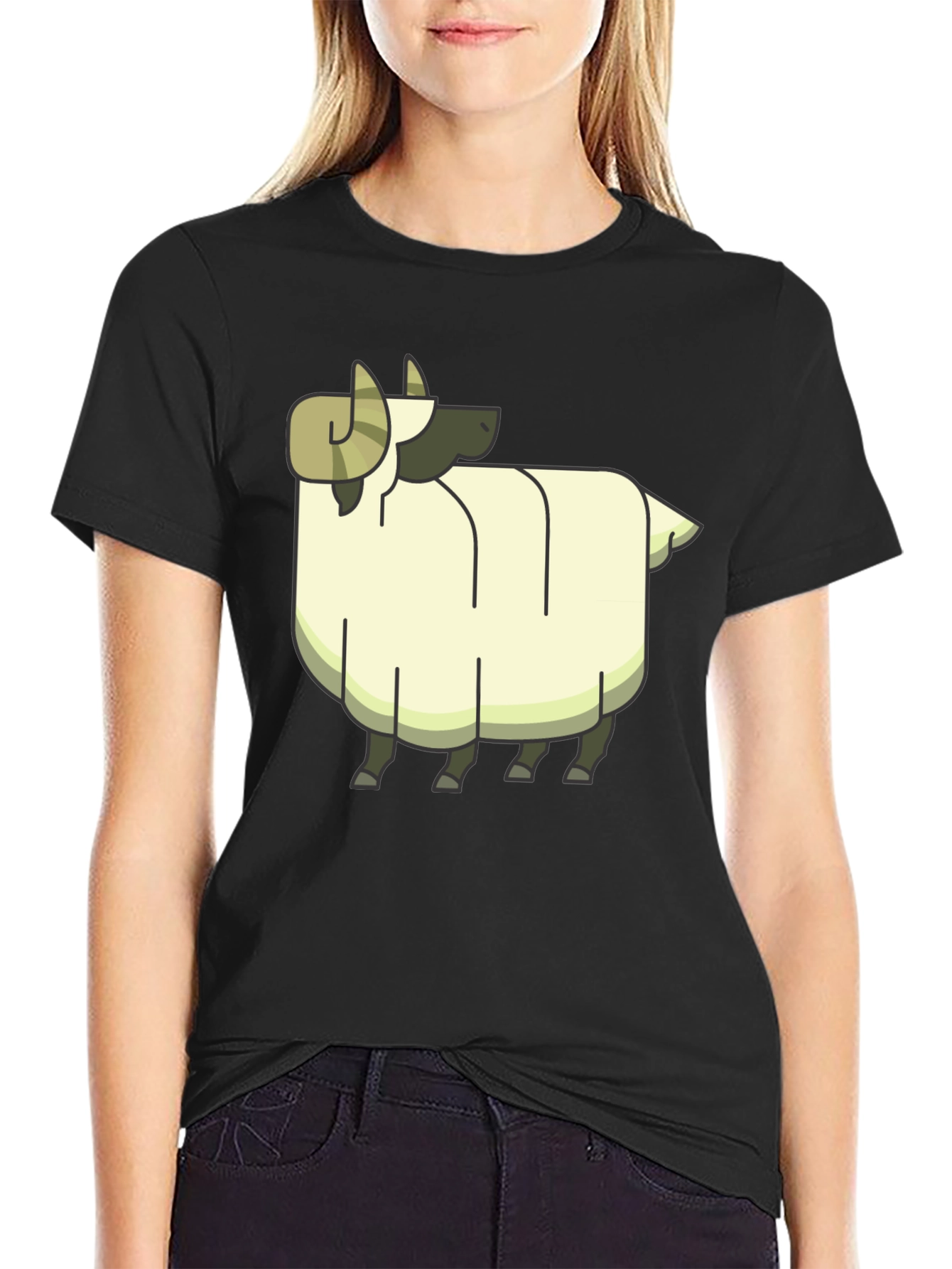Cartoon Ram Graphic Tee - Black Cotton Casual Shirt