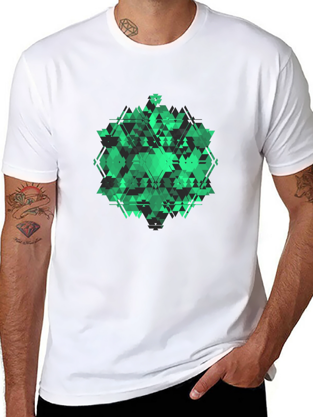 Geometric Green Graphic Tee - Modern Style