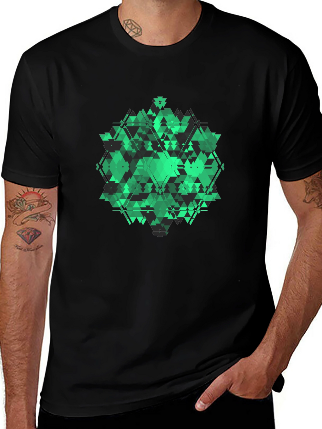 Geometric Green Graphic Tee - Modern Style